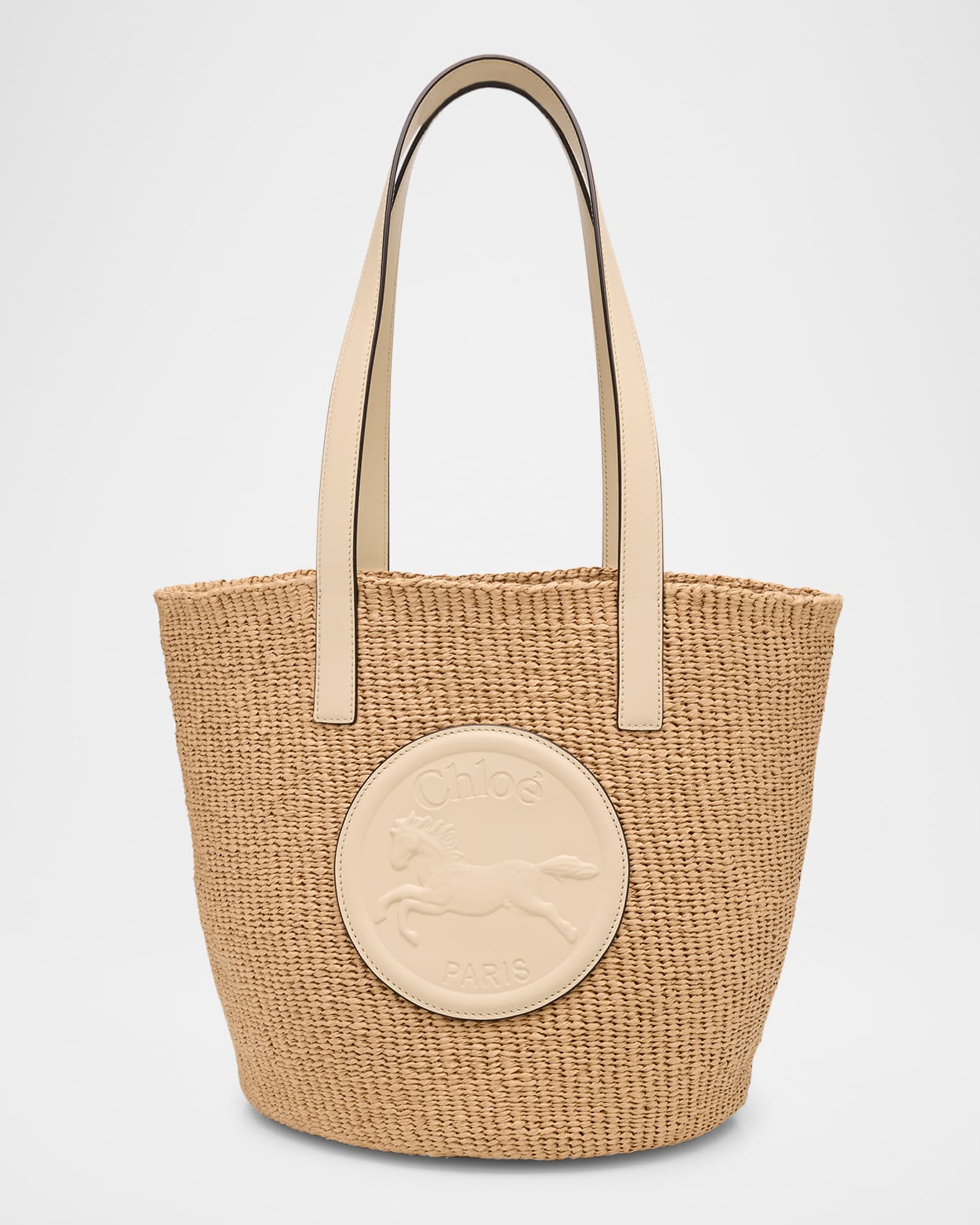 Chloe Large Horse Medal Basket Tote Bag in Paper and Leather