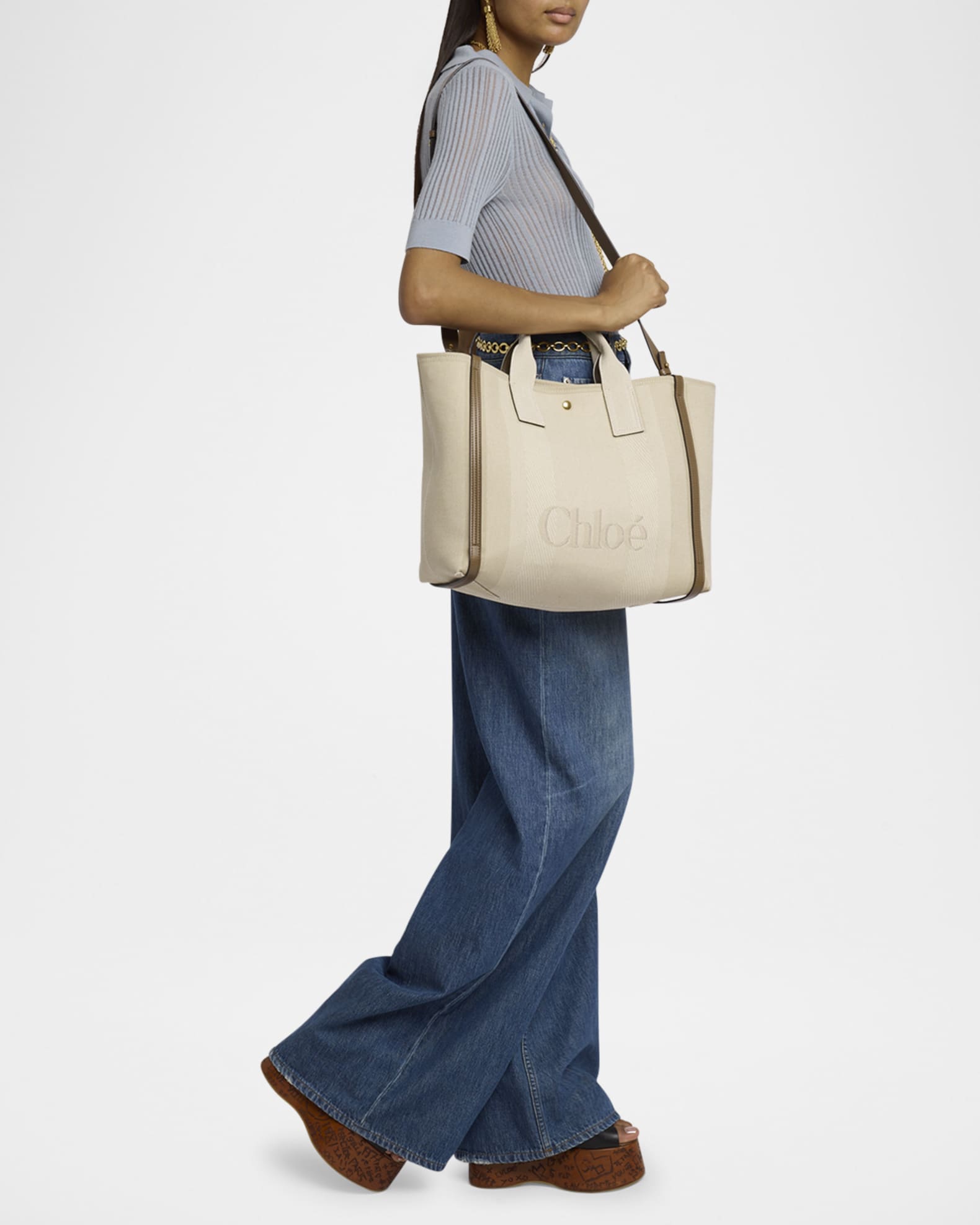 Chloe Large Carry Tote Bag in Jacquard Canvas | Neiman Marcus