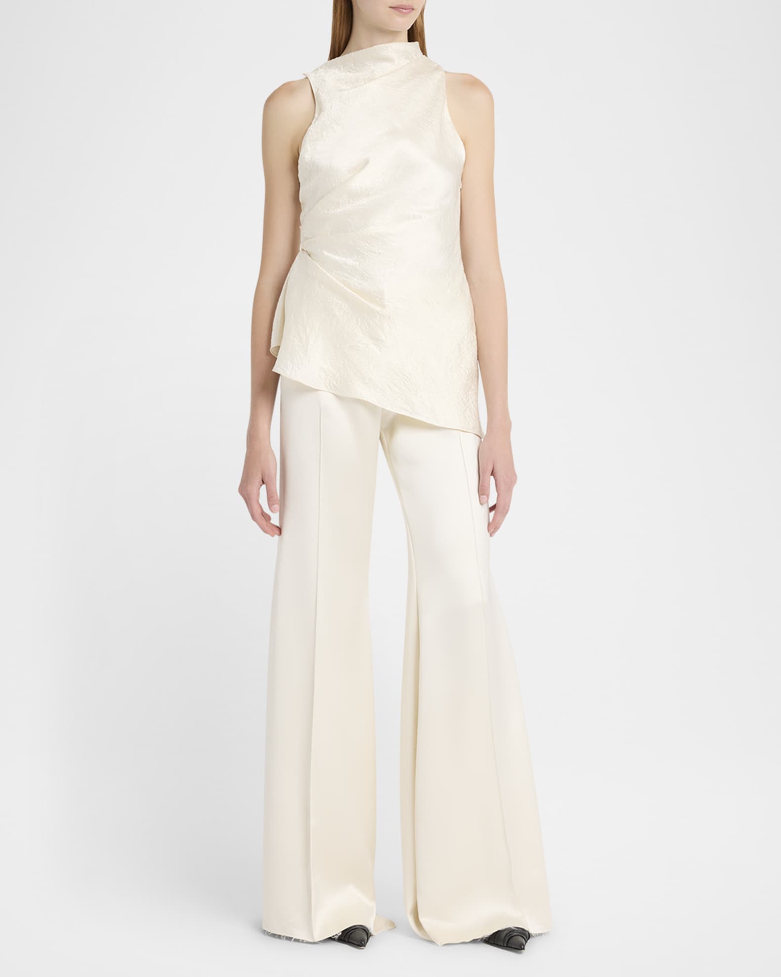 Asymmetric Ruched Smashed Satin Top 1