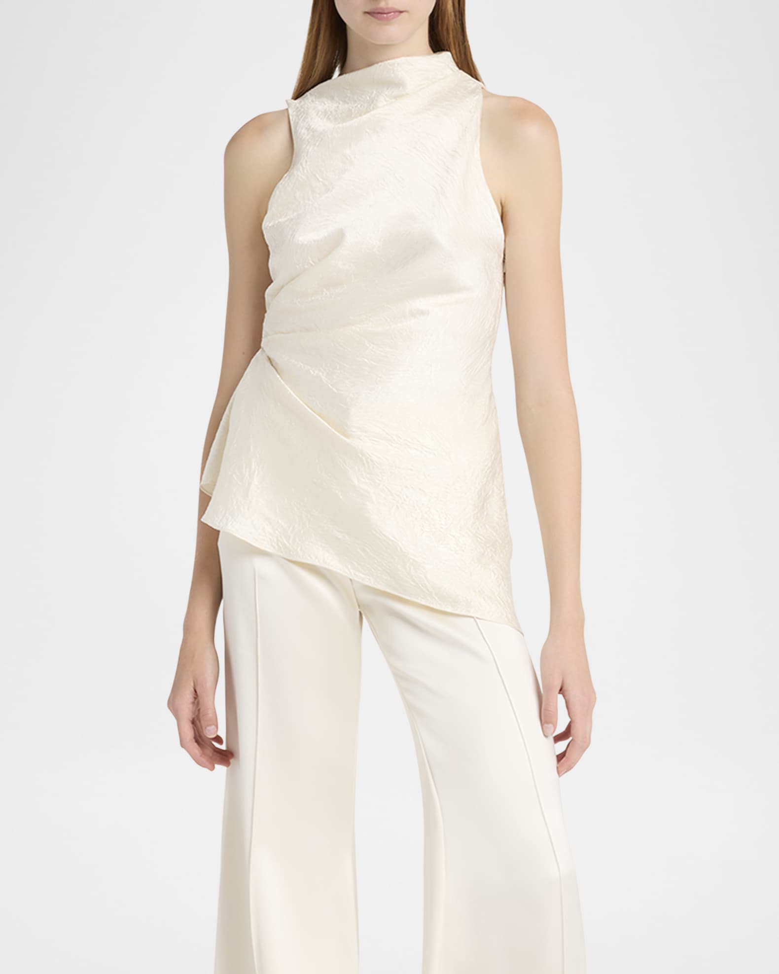 Alexander McQueen - ALEXANDER MQUEEN asymmetric 変形ブラウス23AW McQueen Asymmetric Ruched Smashed Satin Top | Neiman Marcus