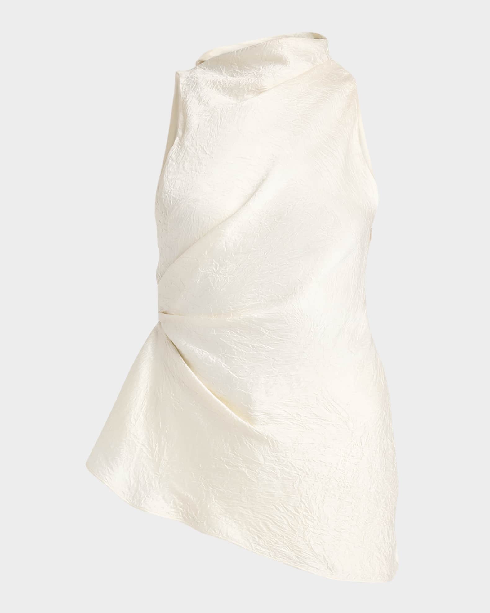 Asymmetric Ruched Smashed Satin Top 0