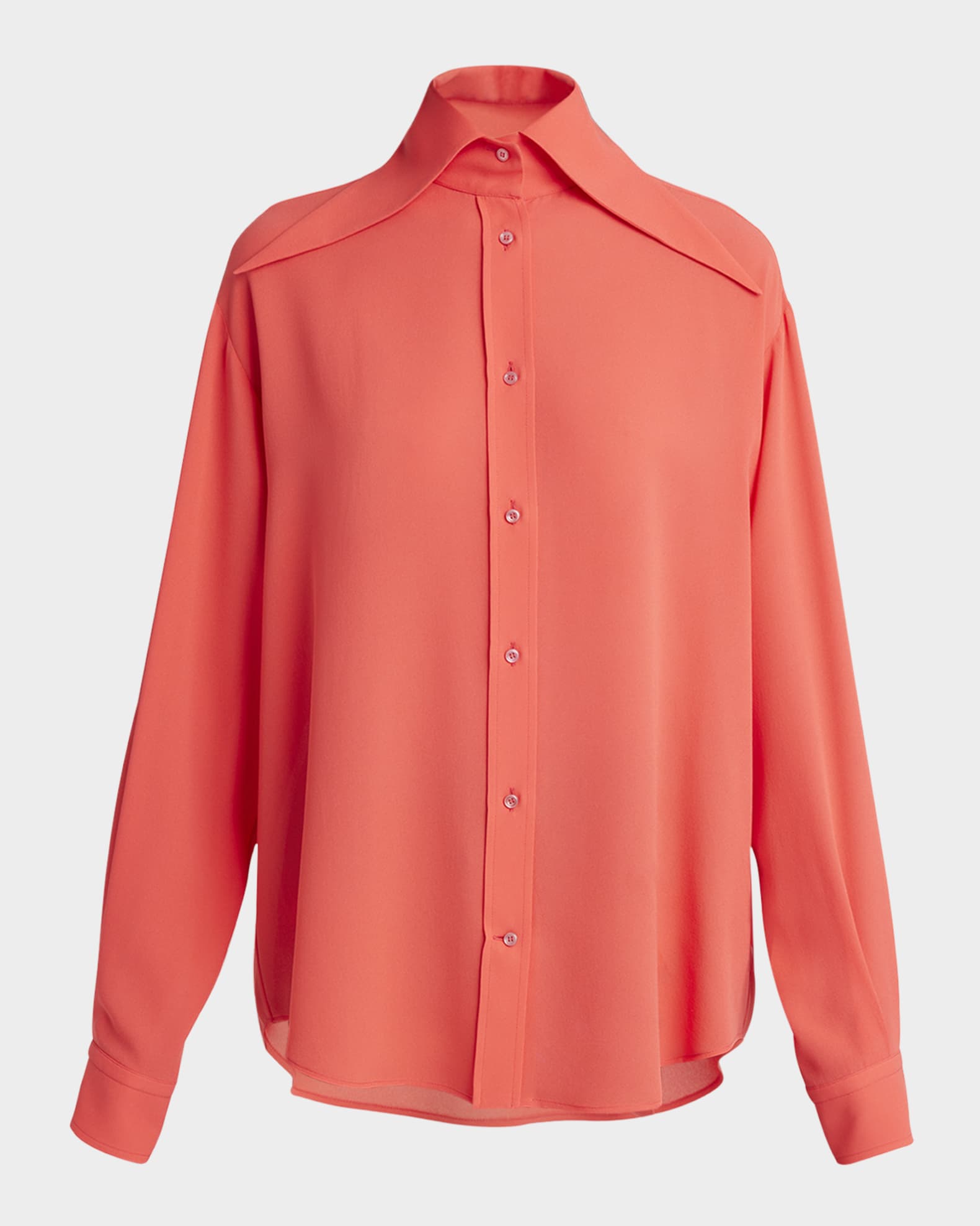 Exaggerated Collar Semi Sheer Button-Down Blouse 0