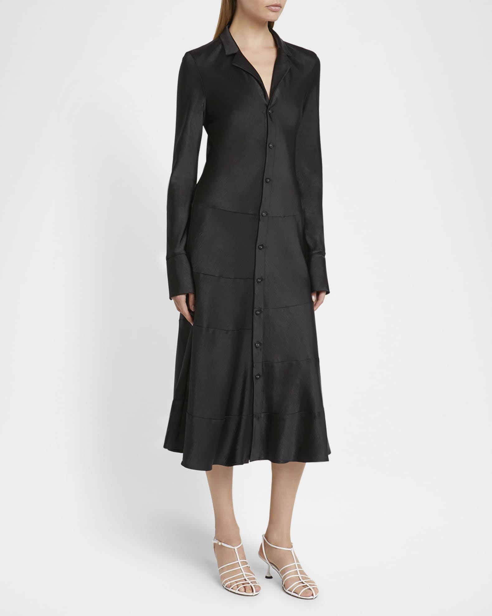 Amelie Satin Button-Front Midi Dress