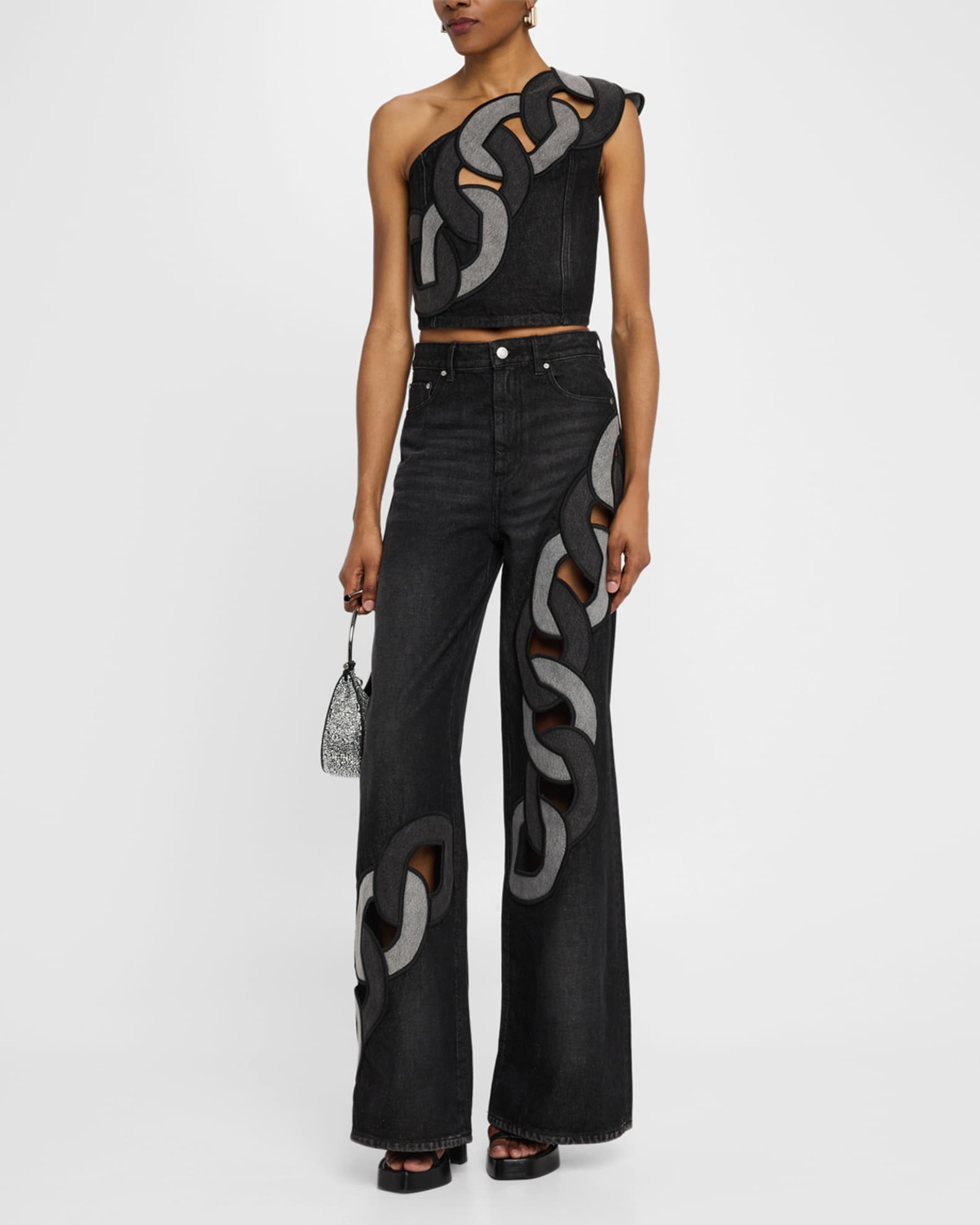 Chain Cutout Wide-Leg Jeans 1
