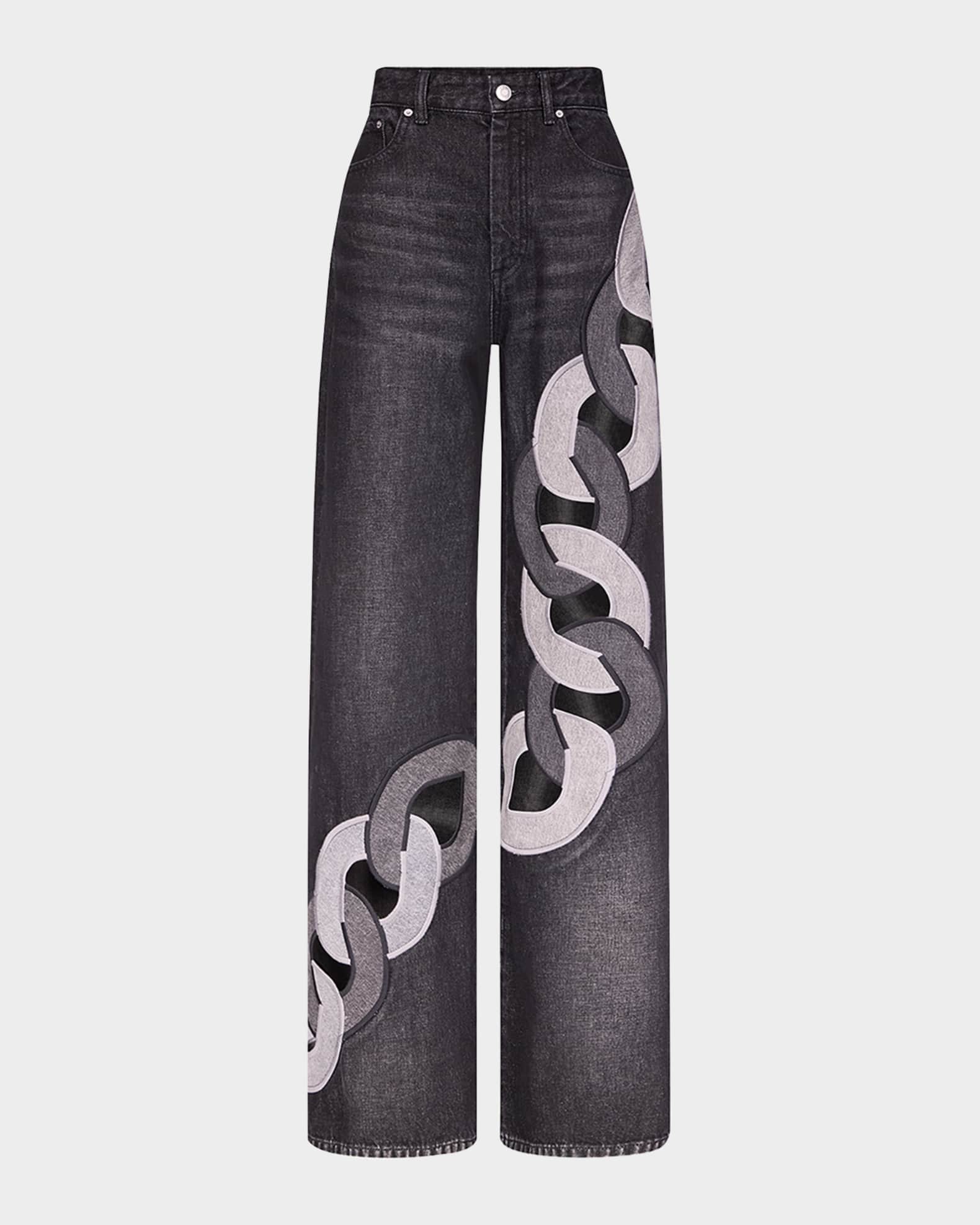Chain Cutout Wide-Leg Jeans 0