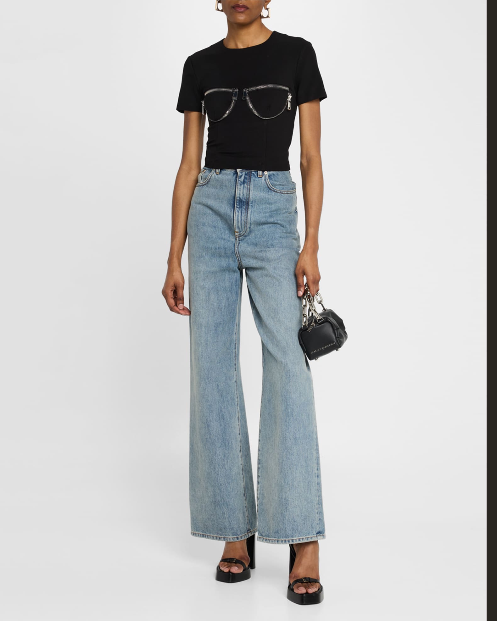 Zipper Bustier Cup Crop T-Shirt - Thumbnail 2