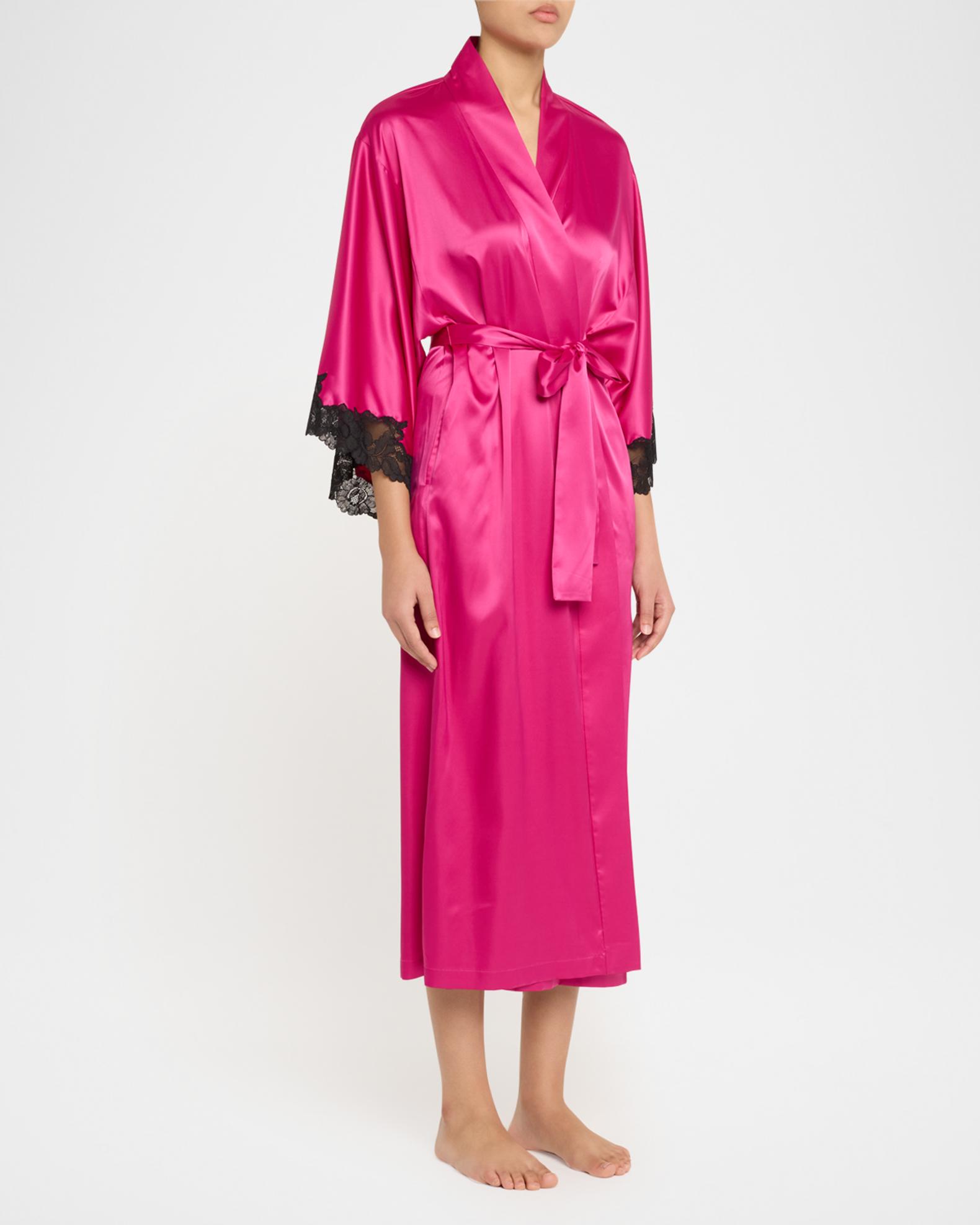 Natori Peony Glamour Lace-Trim Robe | Neiman Marcus