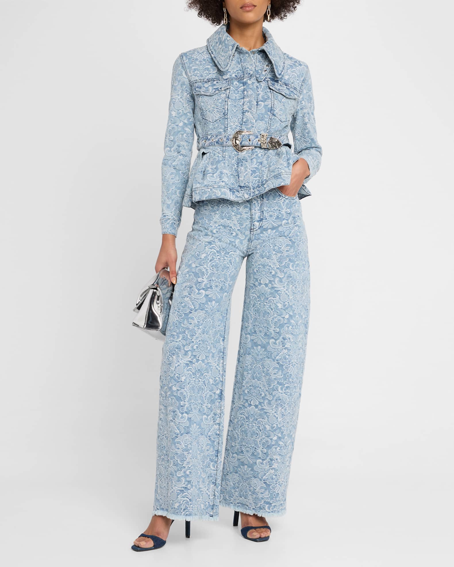 Brocade Denim Boyfriend Trousers - Thumbnail 2