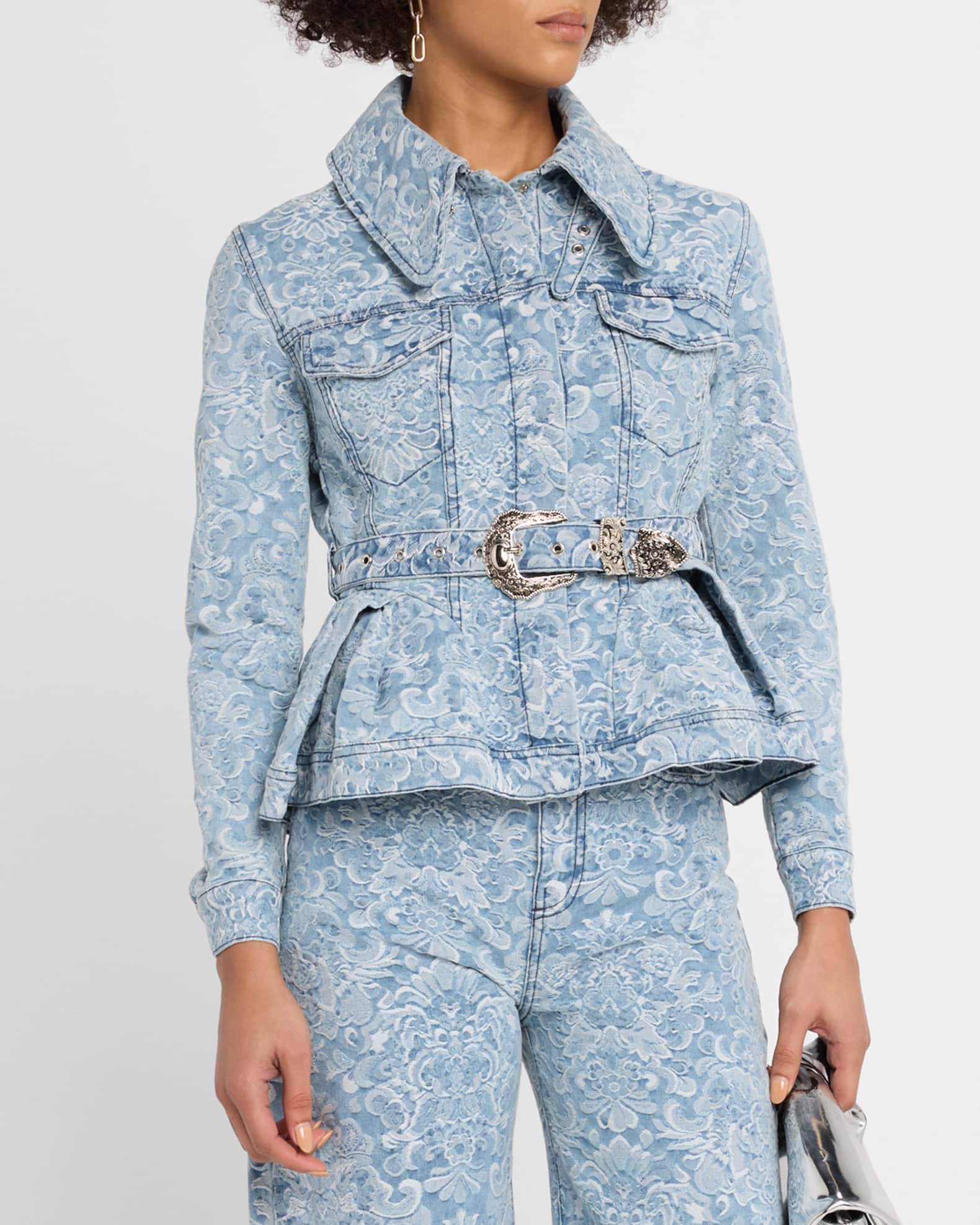 Marques'Almeida Fitted Brocade Denim Jacket | Neiman Marcus
