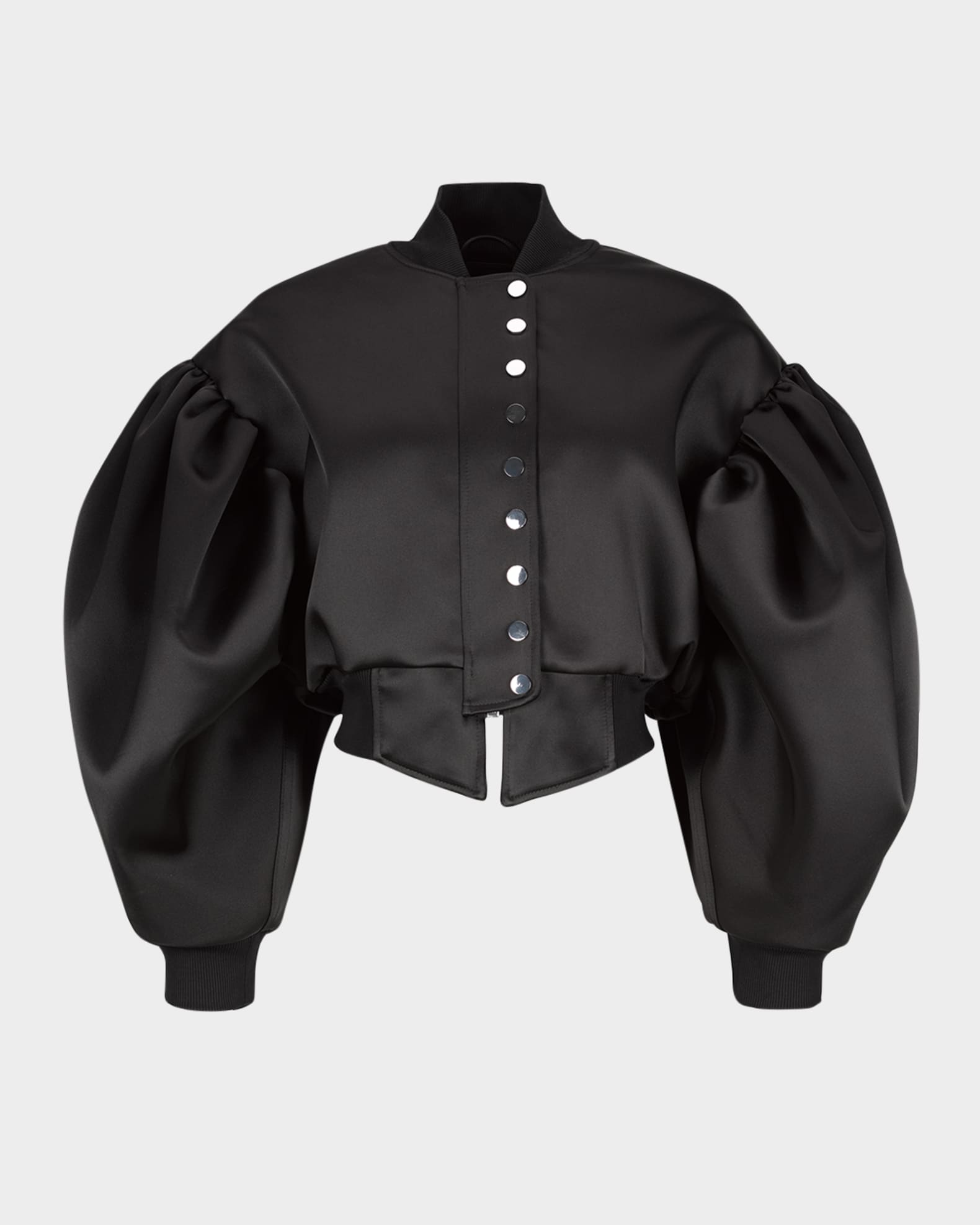 Puff-Sleeve Duchesse Satin Bomber Jacket 0