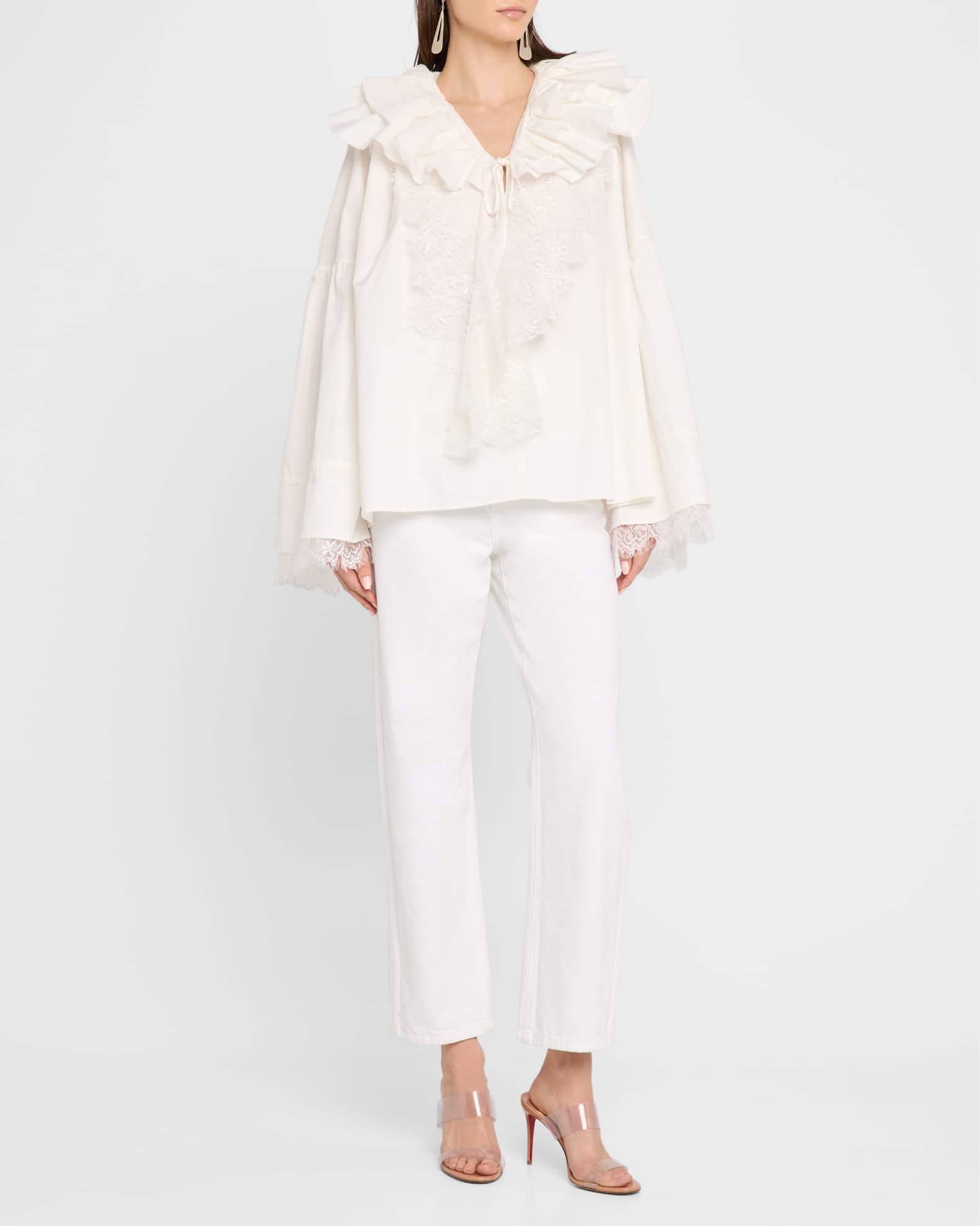 Long-Sleeve Frilled Lace Shirt 1