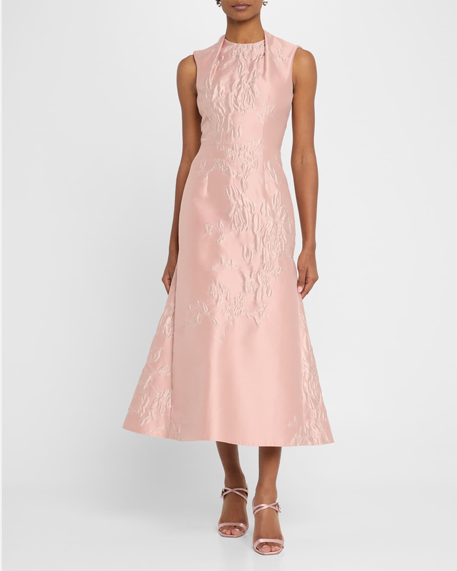 Kissa Floral Brocade Sleeveless Midi Dress 1