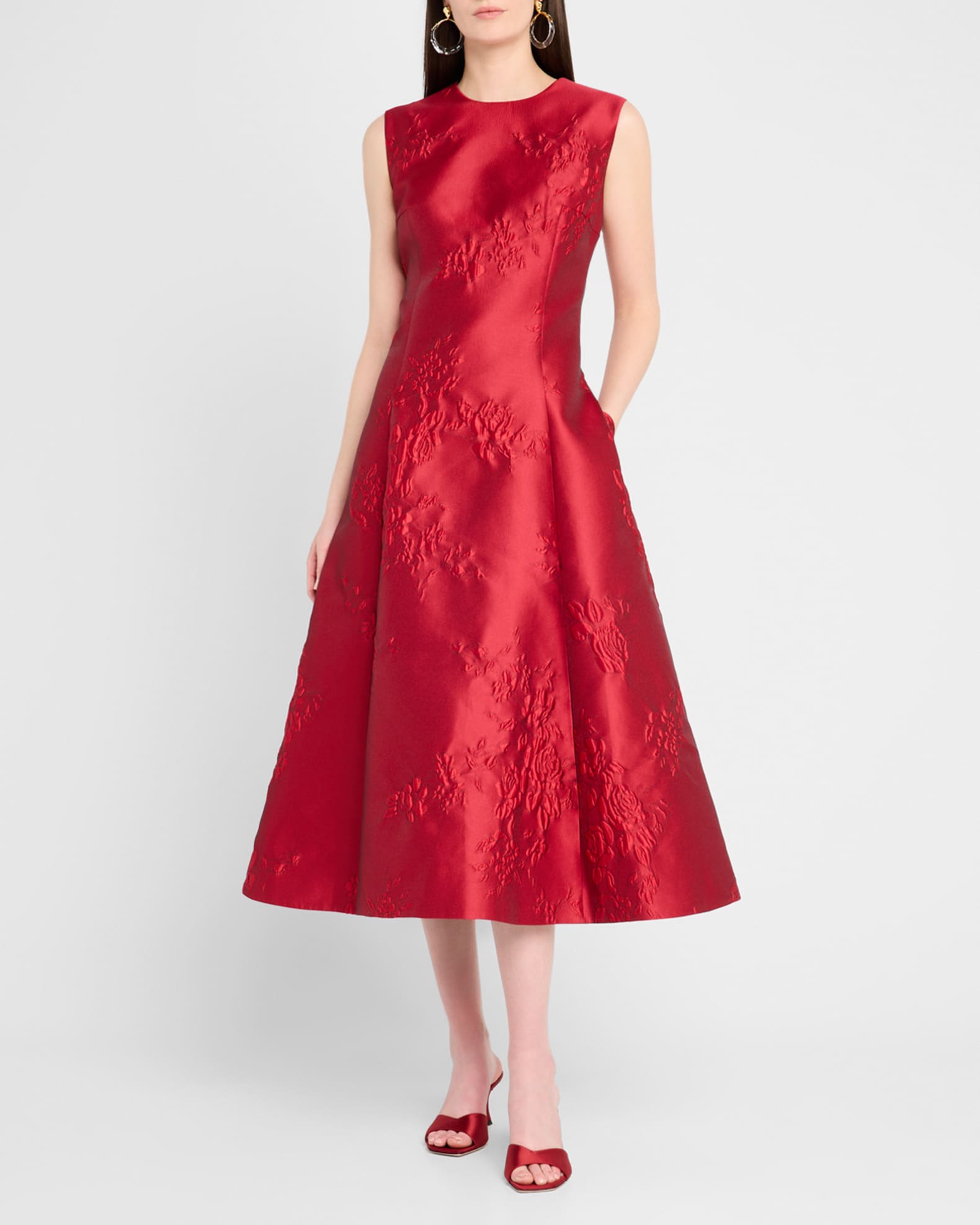 Mara Floral Bubble Jacquard Sleeveless Midi Dress 1
