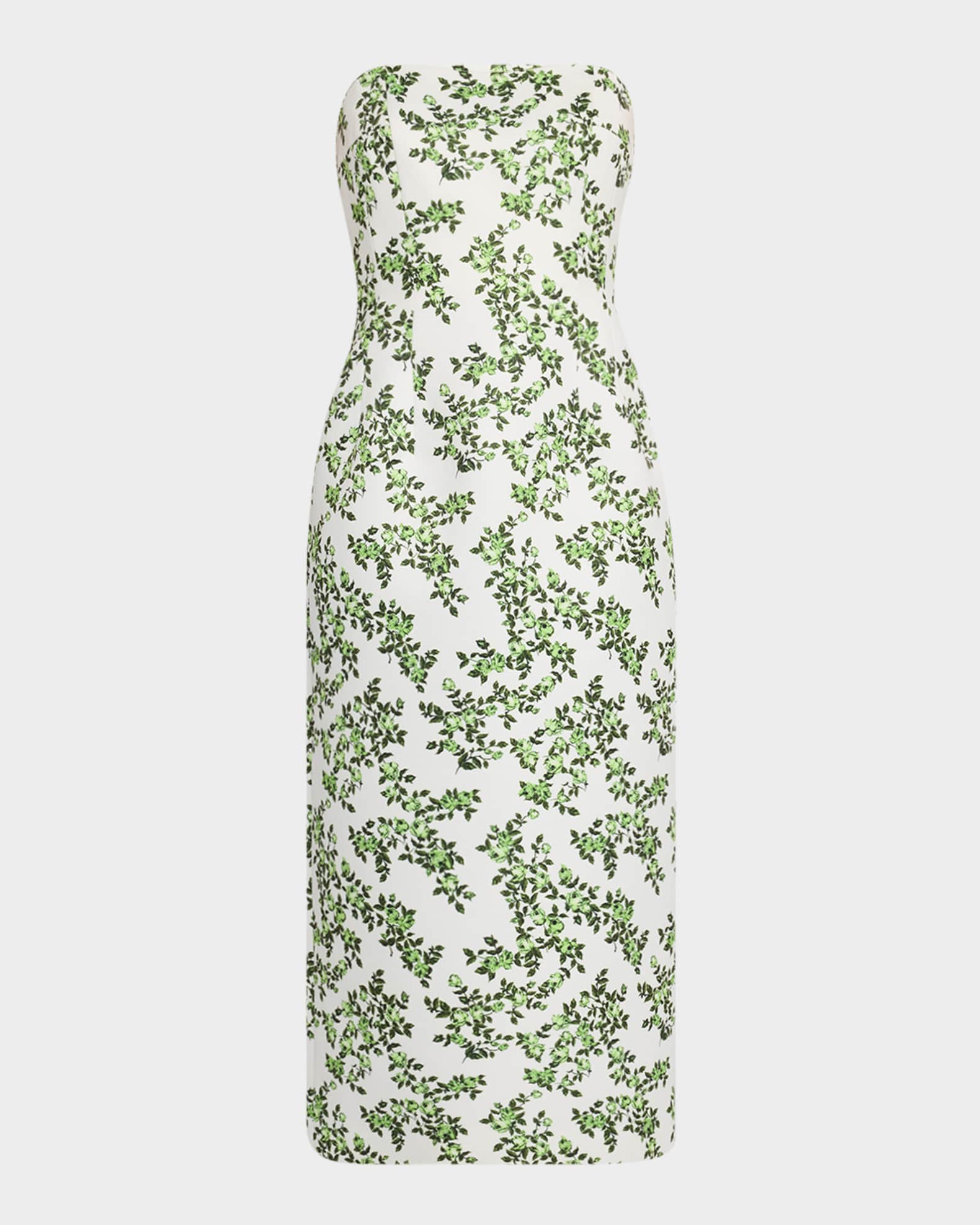 Leila Strapless Floral-Print Midi Dress 0