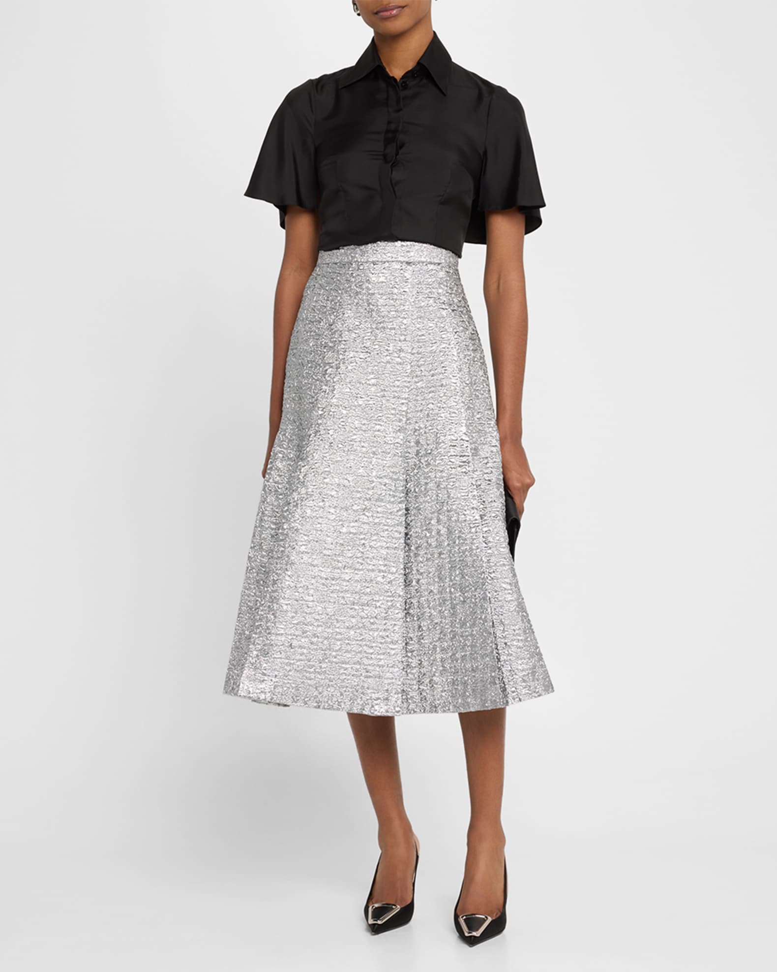 Kenzie Metallic Seersucker Midi Skirt 1