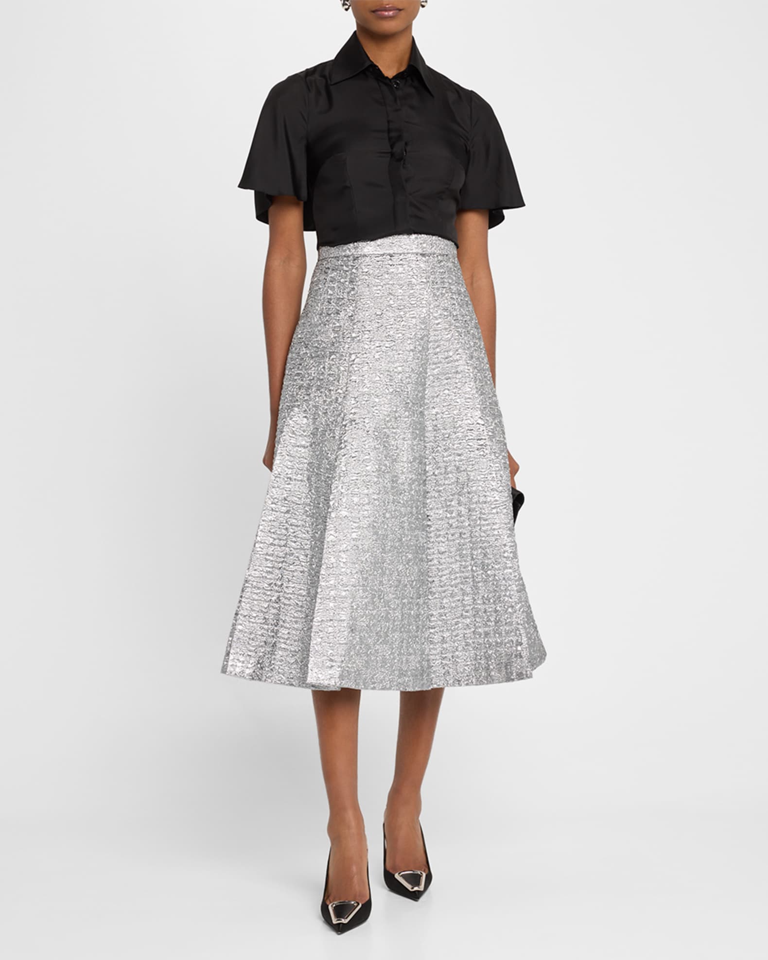 Keiko Cape Silk Twill Button-Down Top 1
