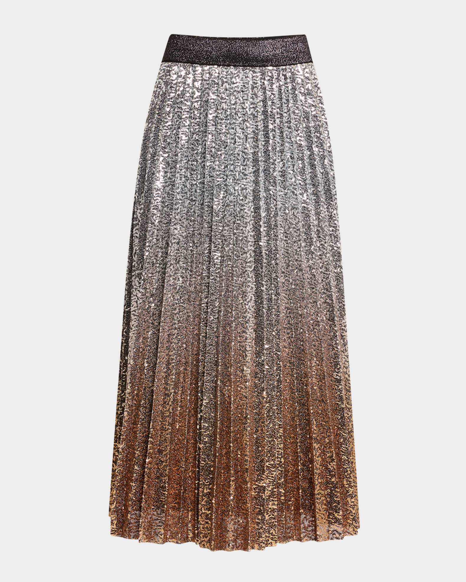 Belinda Pleated Sequined Midi Skirt 0