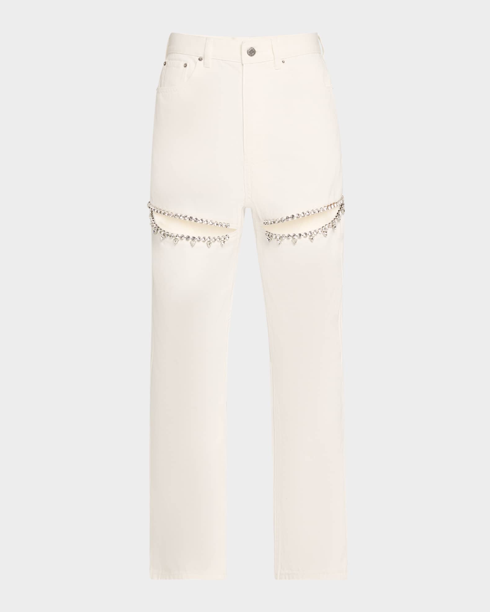 Crystal Slit Straight-Leg Jeans 0