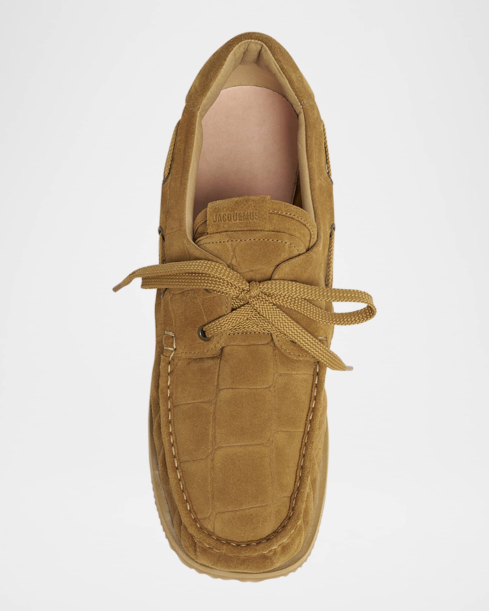 Jacquemus Men's Les Batto Croc-Embossed Suede Boat Shoes