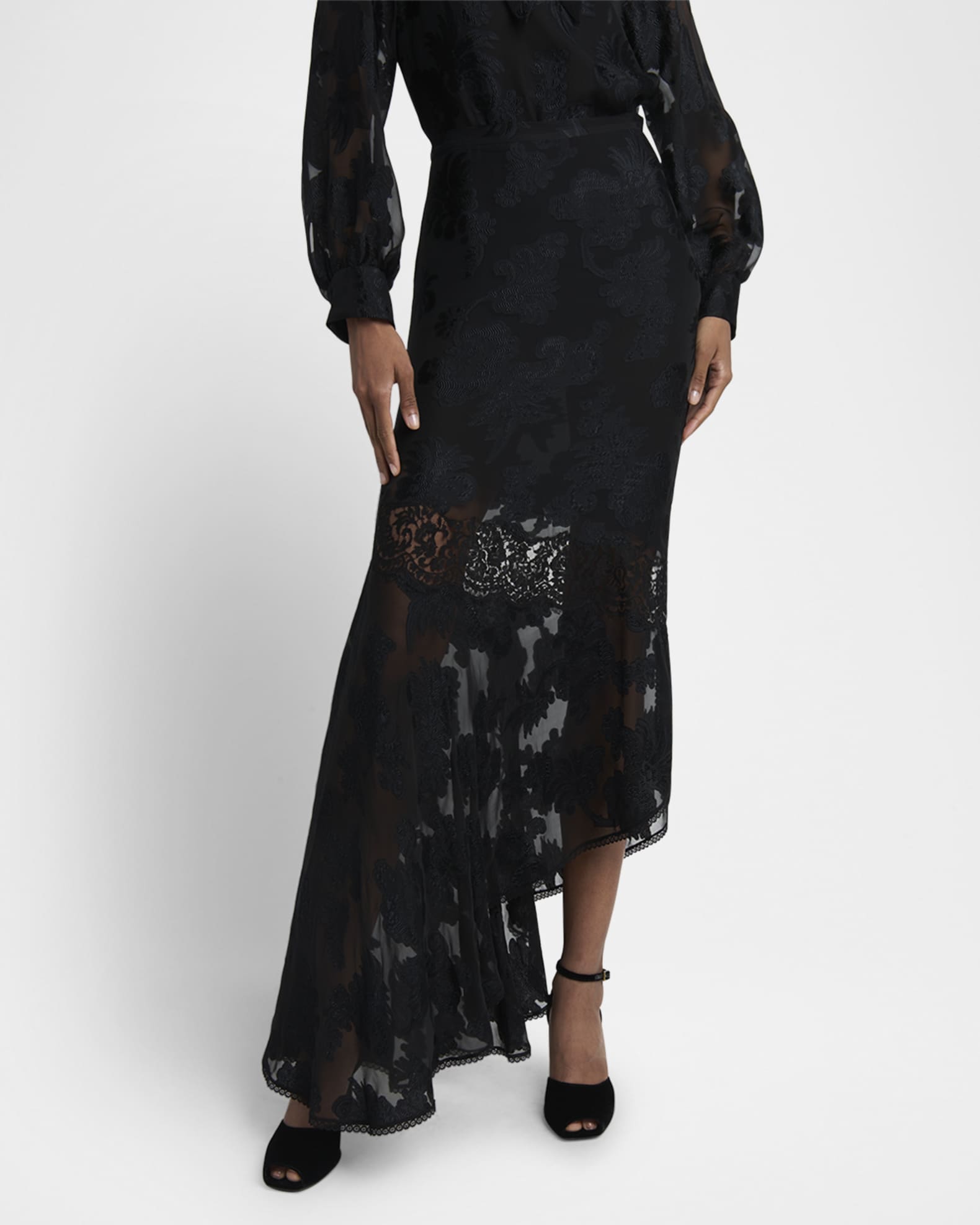 【送料&関税込】Etro Asymmetrical Long Skirt Etro Varigated Lace Assymetric Maxi Skirt | Neiman Marcus