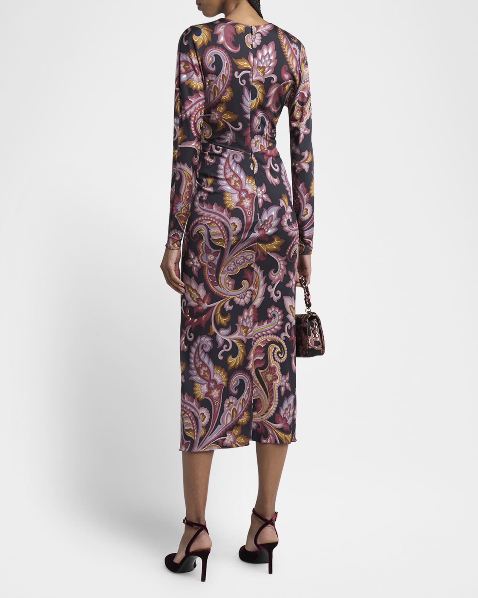 metallic paisley dress Belted Midi Dress - Engraved Metallic Paisley