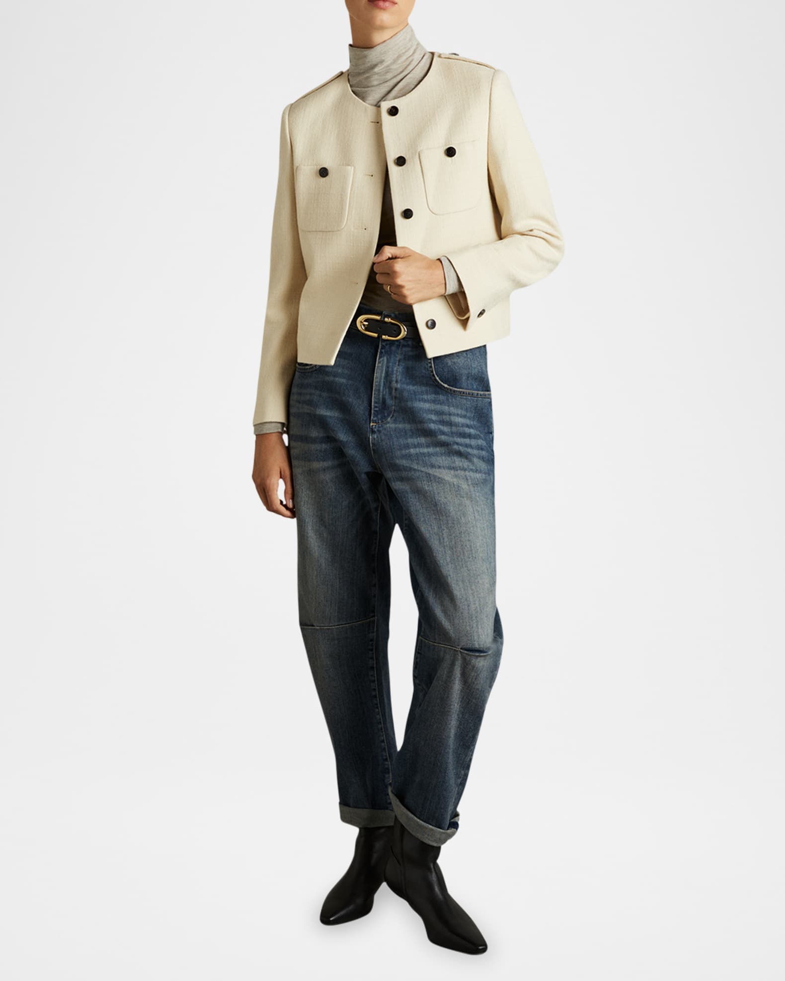 【海外限定】REISSジャケット☆Blane Wool Cropped Jacket in Cr Reiss Blane Button-Down Wool Jacket | Neiman Marcus