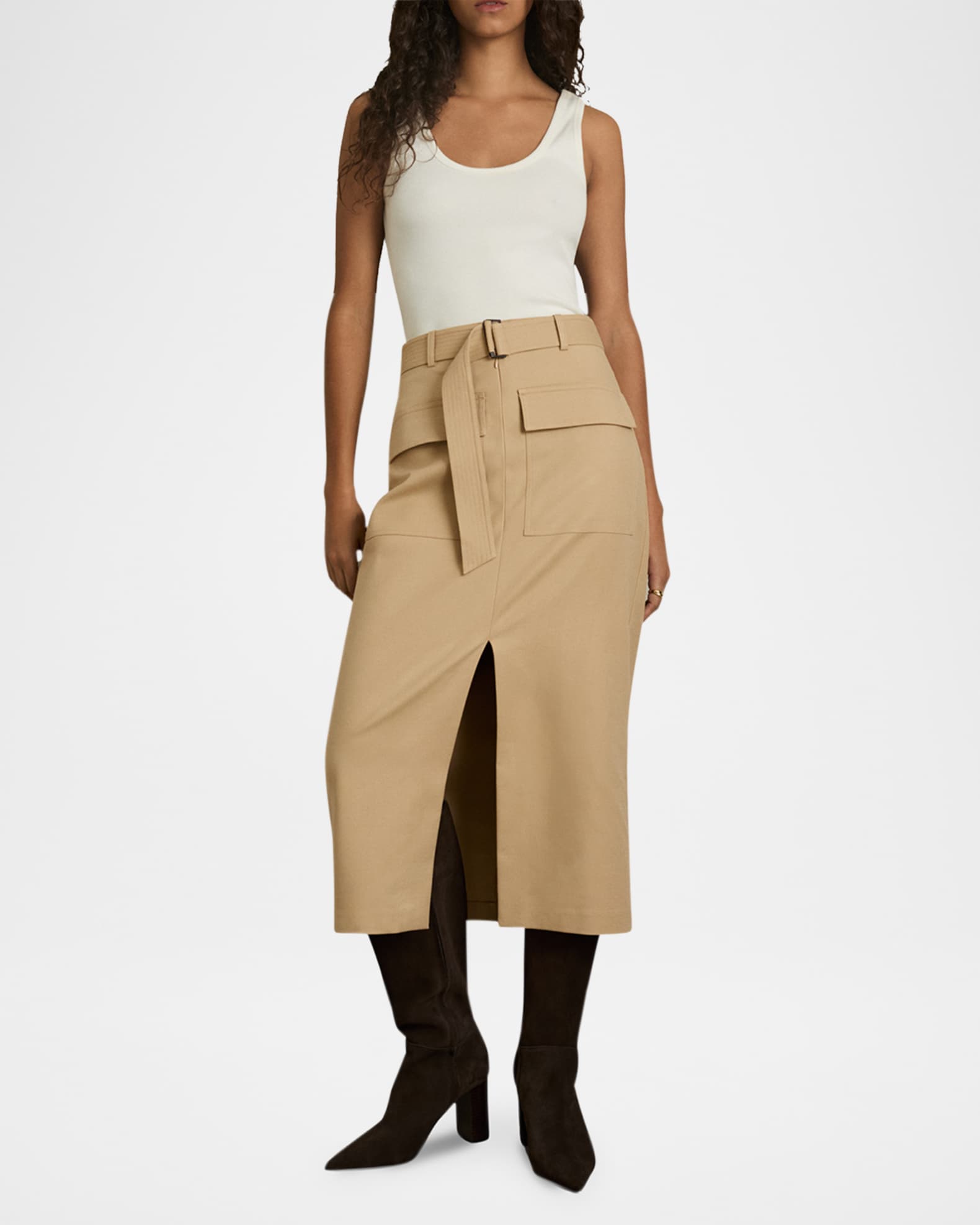 Reiss Oakley Belted Gabardine Cargo Midi Skirt Neiman Marcus