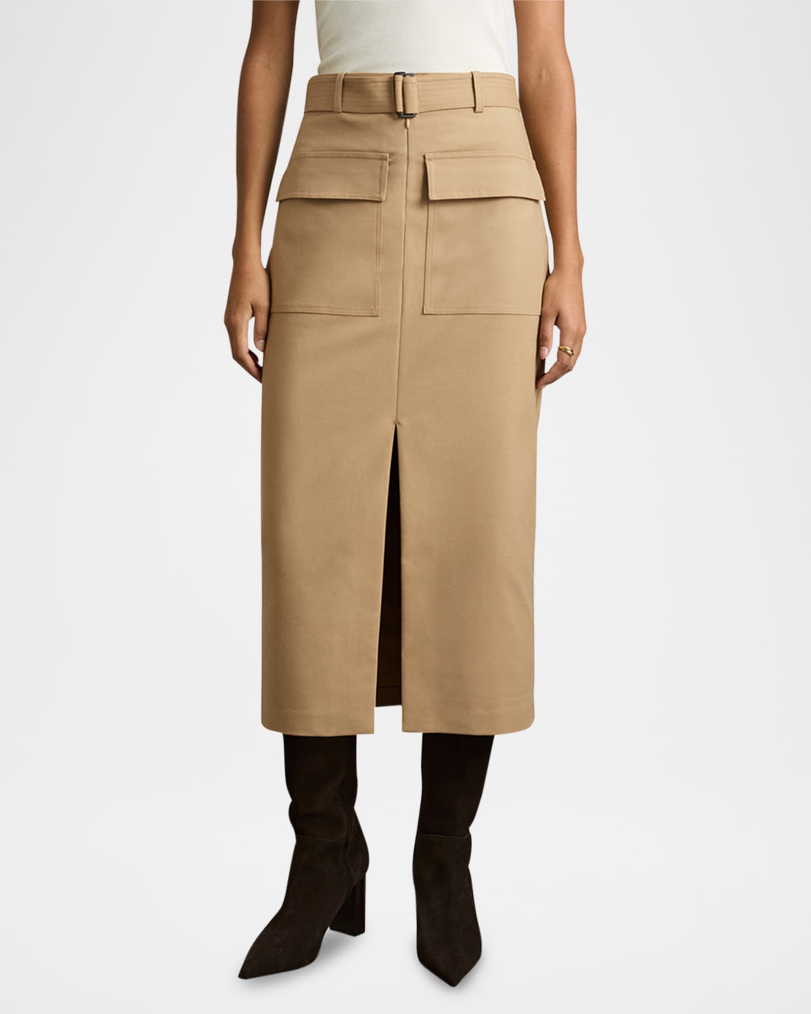 Reiss Oakley Belted Gabardine Cargo Midi Skirt | Neiman Marcus