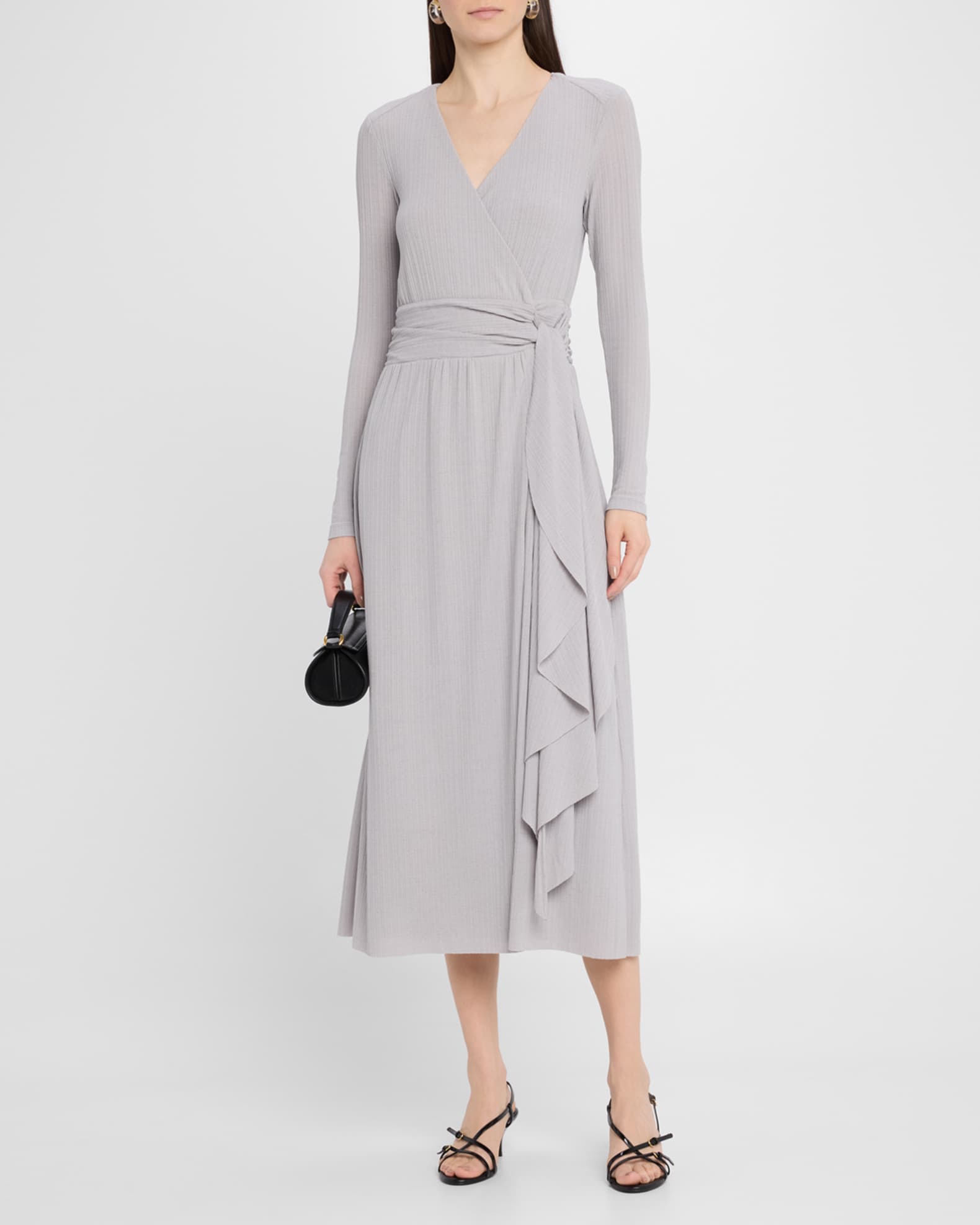 Reiss Madeline Ribbed Jersey Midi Wrap Dress | Neiman Marcus
