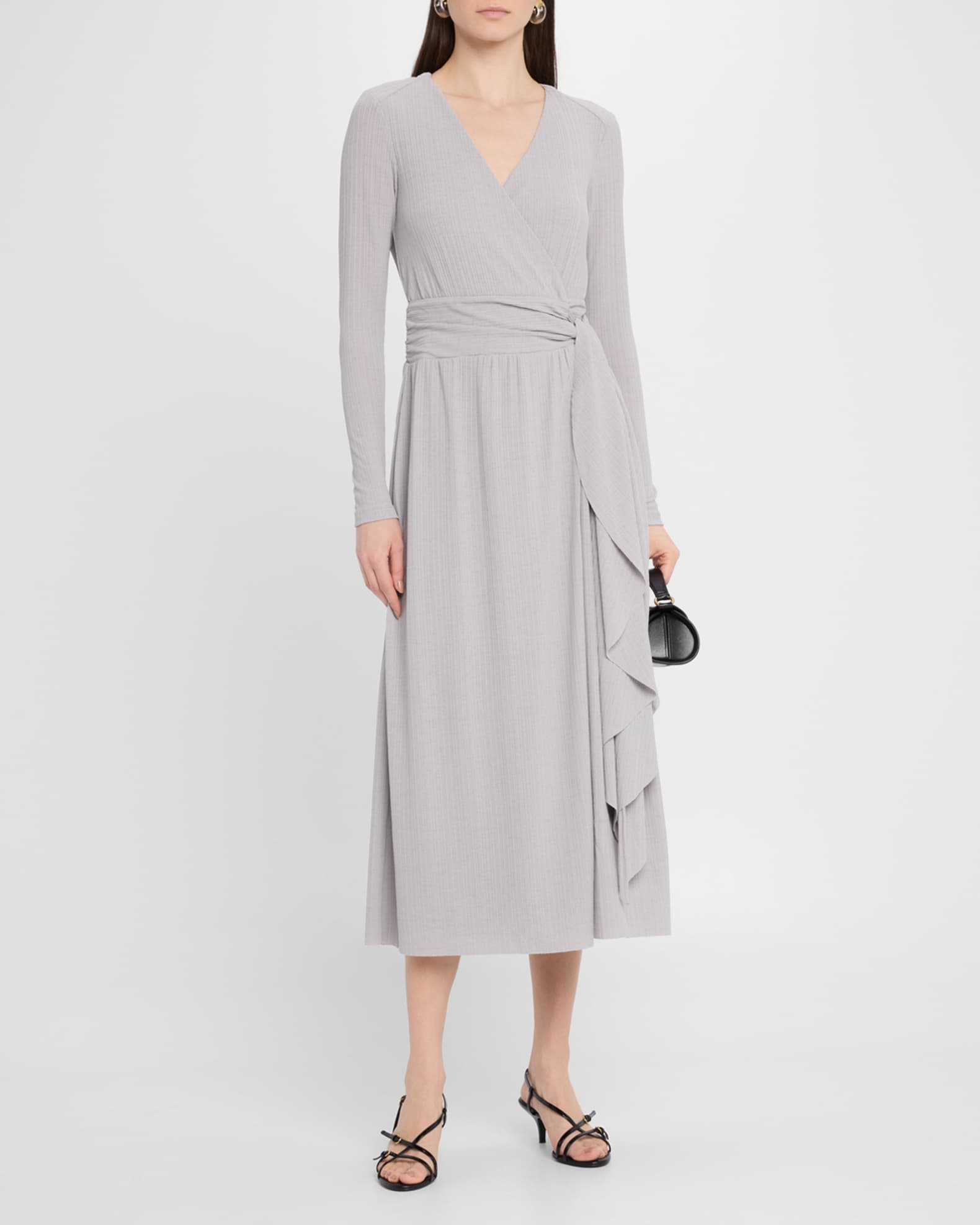 Reiss Madeline Ribbed Jersey Midi Wrap Dress | Neiman Marcus
