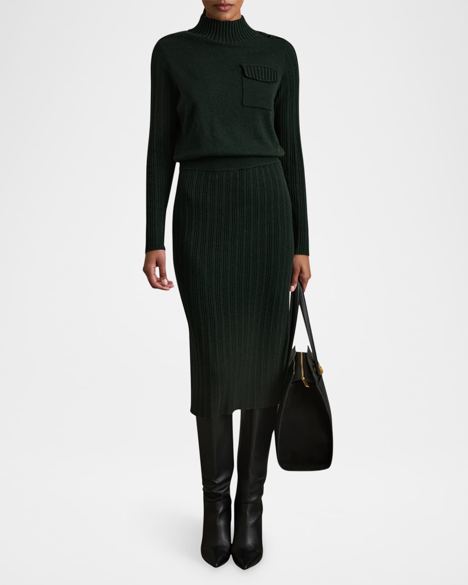 Floris Ribbed Mock-Neck Midi Sweater Dress 1