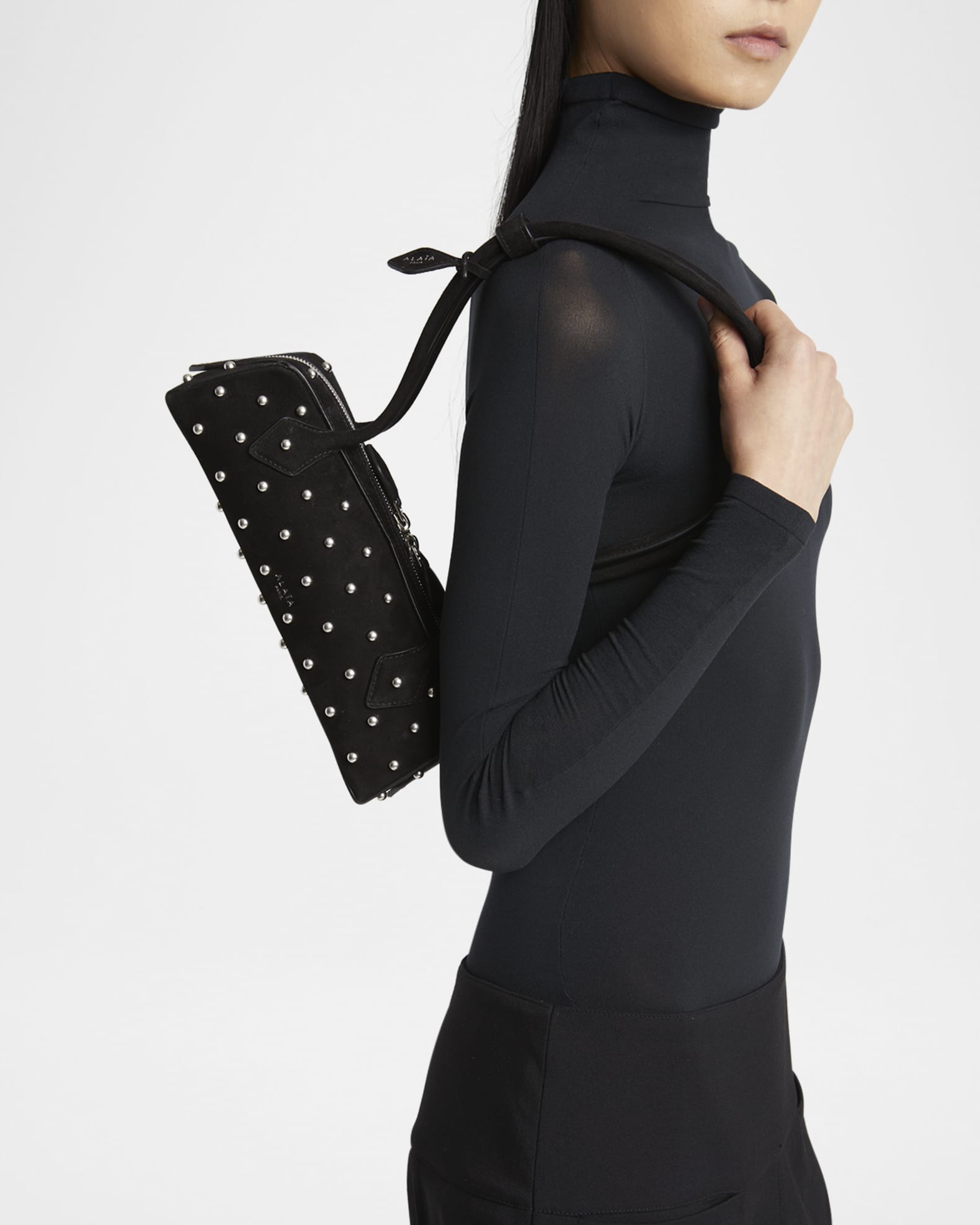 Le Teckel Small Shoulder Bag in Studded Suede 1