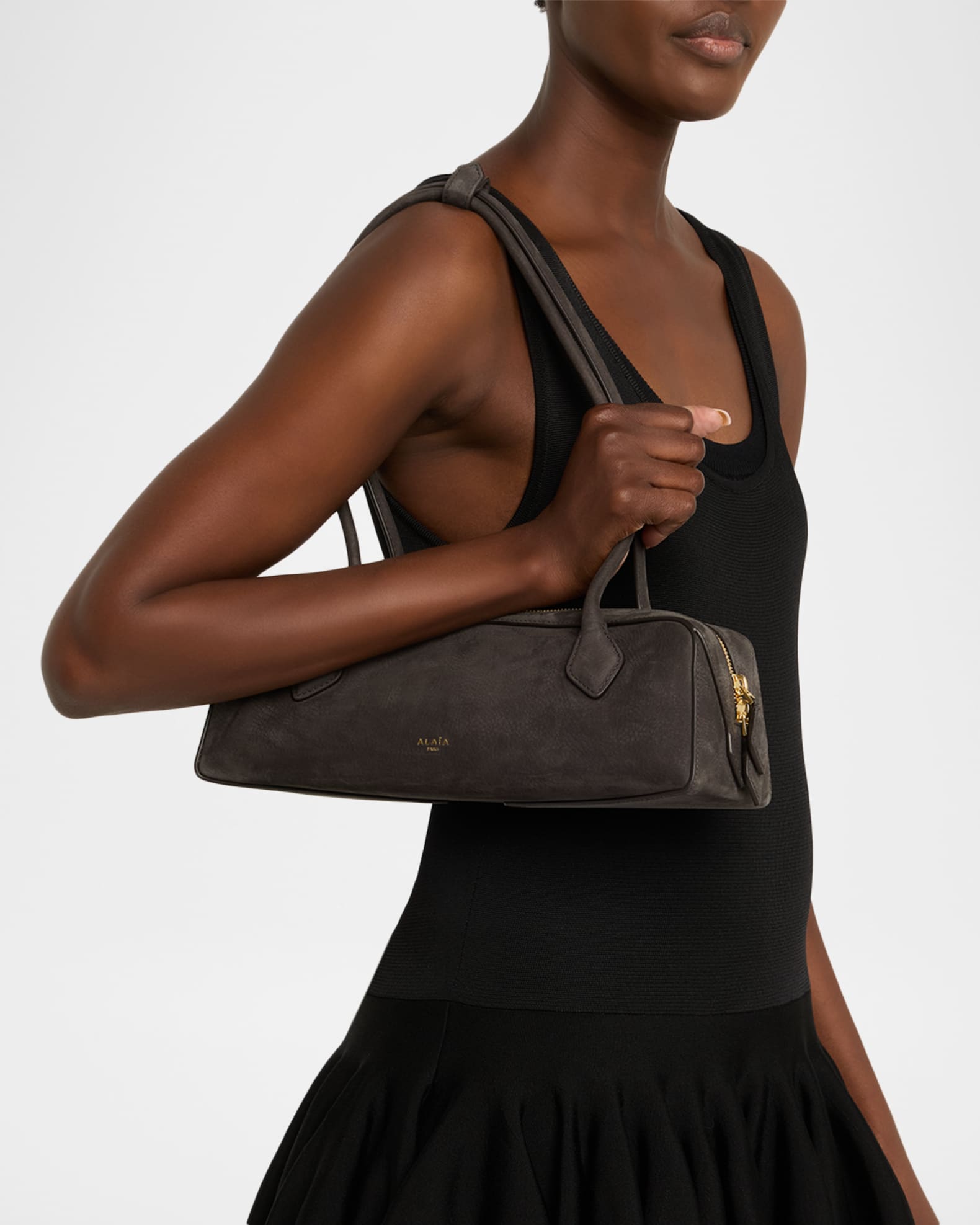 ALAIA Le Teckel Medium Suede Shoulder Bag | Neiman Marcus