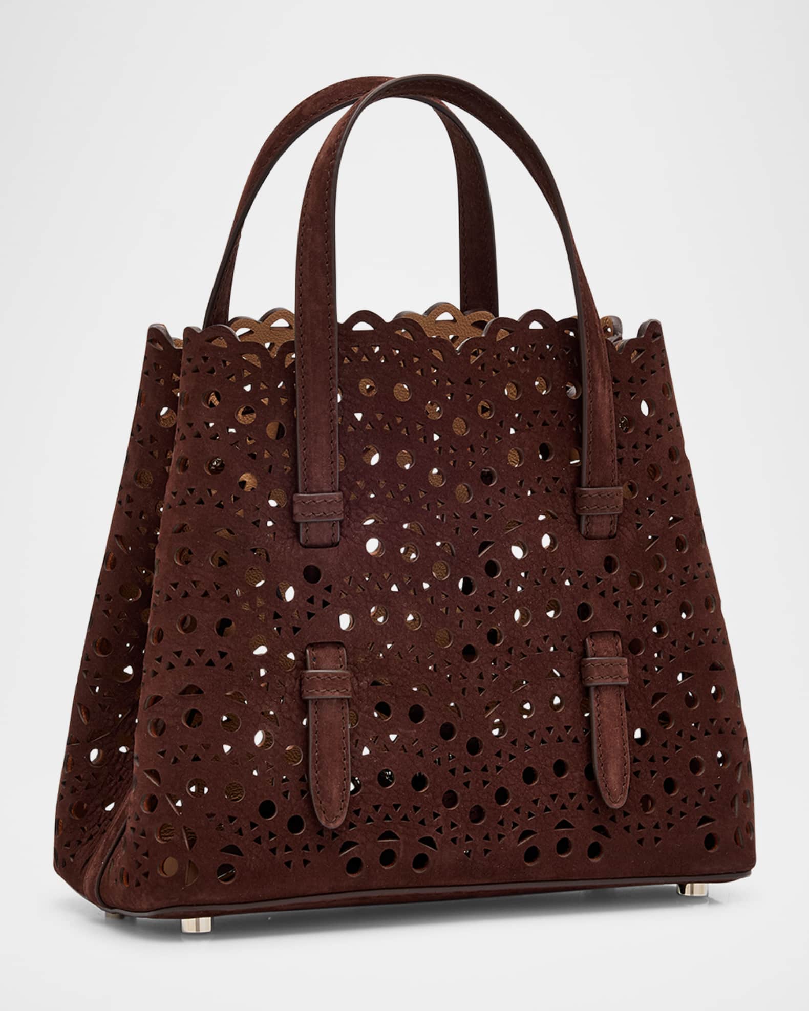 ＊ mina＊ ALAIA Mina 20 Top-Handle Bag in Perforated Suede | Neiman Marcus