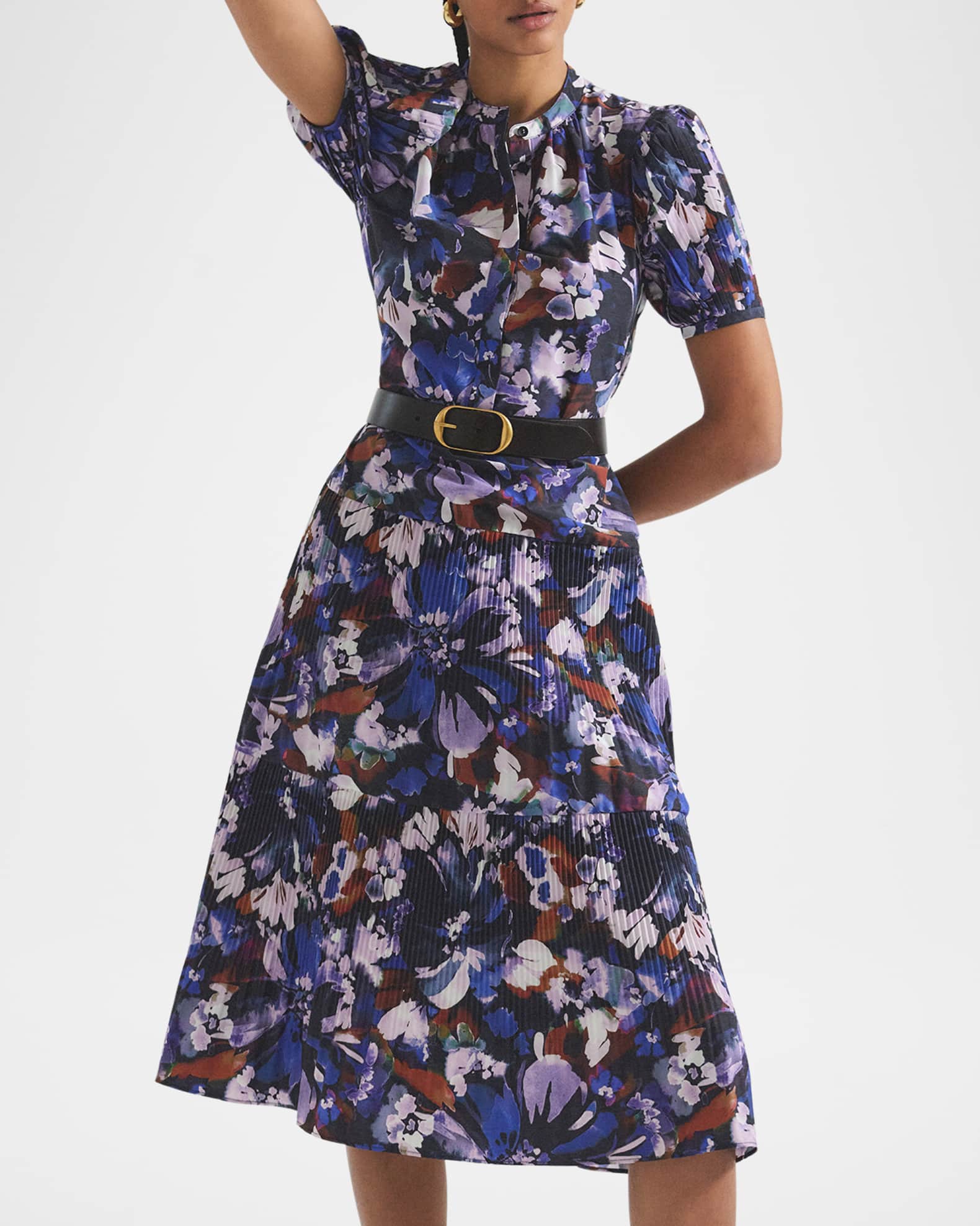 Alexandra Floral Puff-Sleeve Midi Shirtdress 0