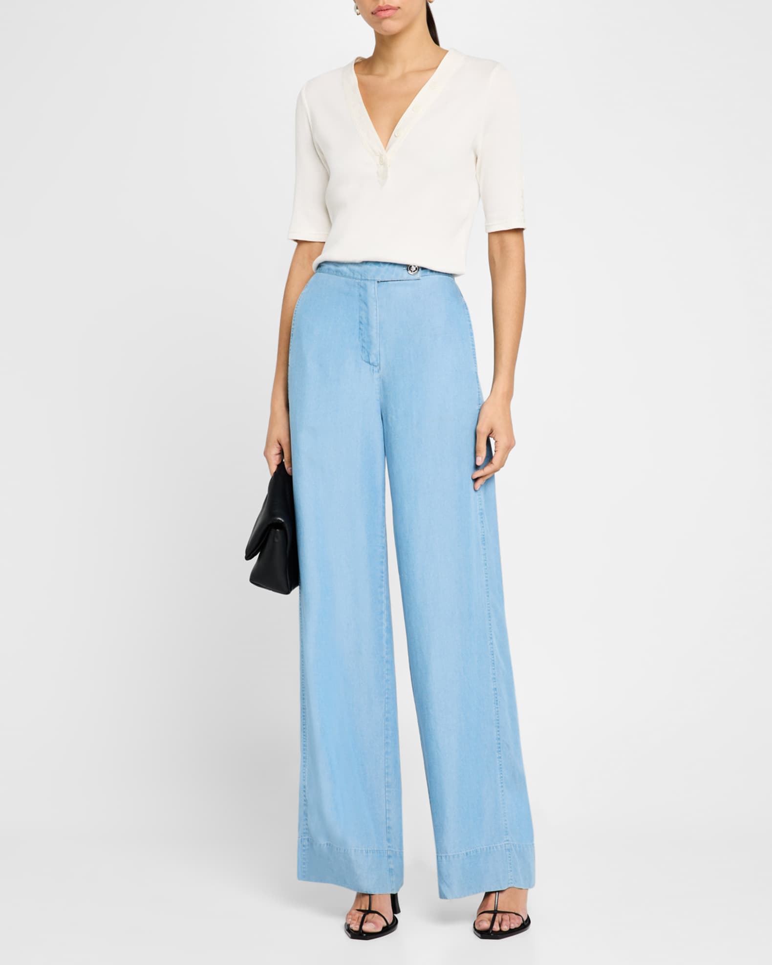 Eli Wide-Leg Chambray Trousers 1