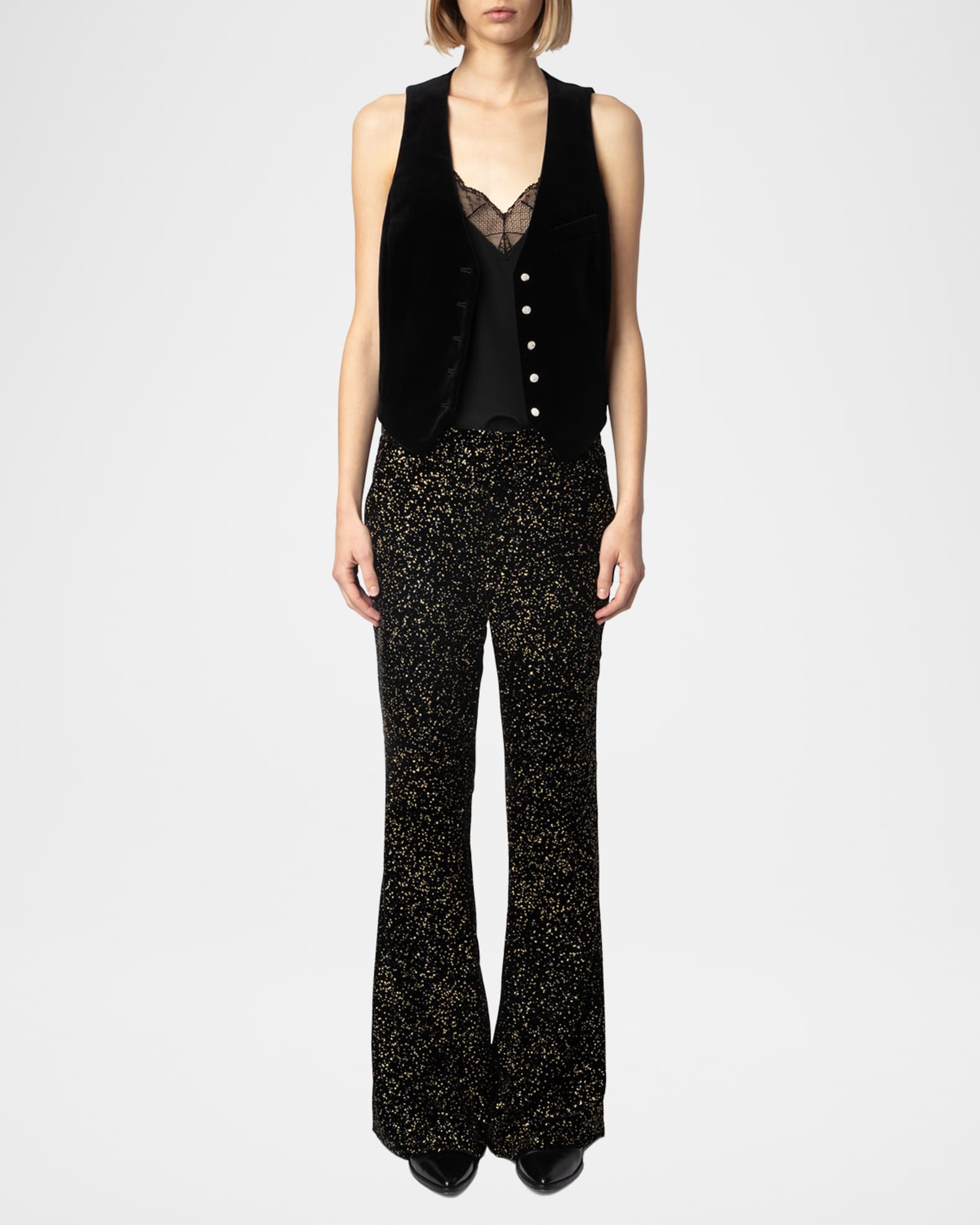 Emaux Velvet Embellished Button-Front Vest 1