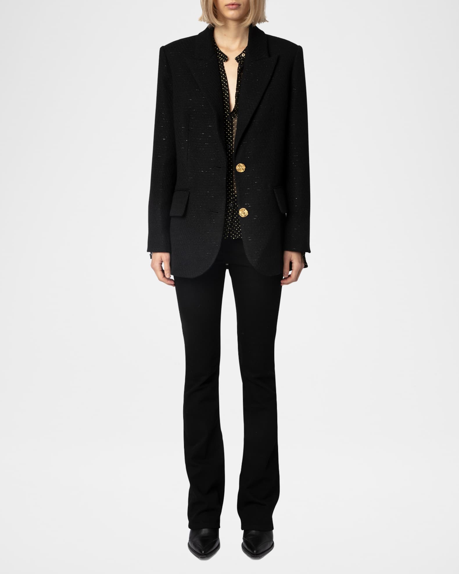 Vicka Single-Breasted Tweed Blazer  1