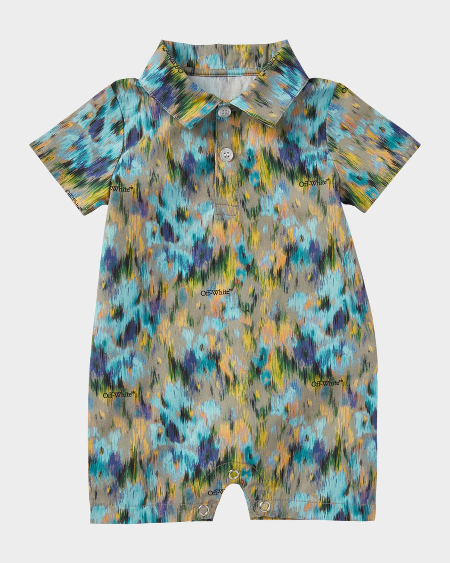 Boy's Watercolor Logo Cotton Romper, Size 3M-18M 0
