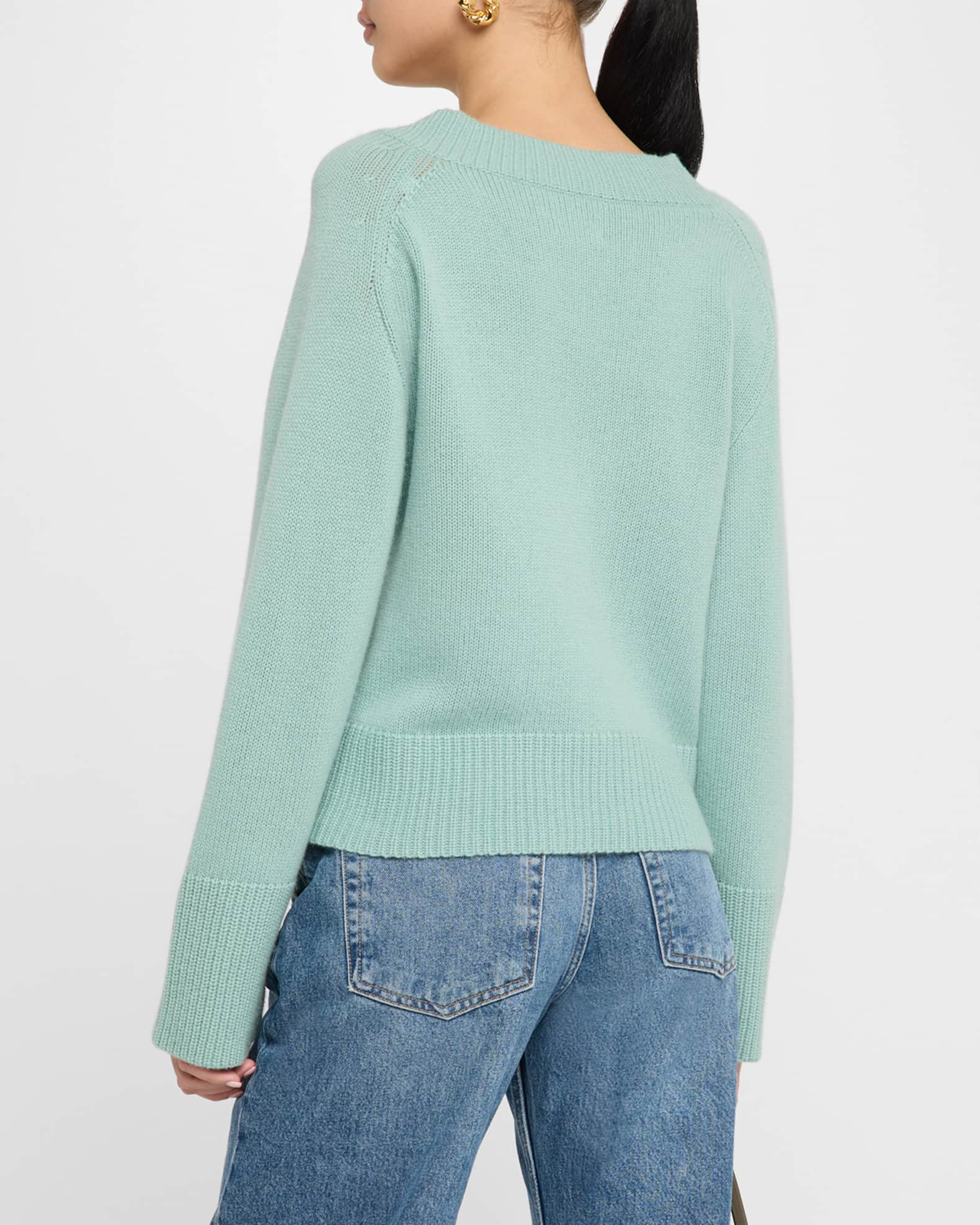 N. PEAL Size L Light Blue Knitted Cashmere V-Neck Pullover Sweater main image 1