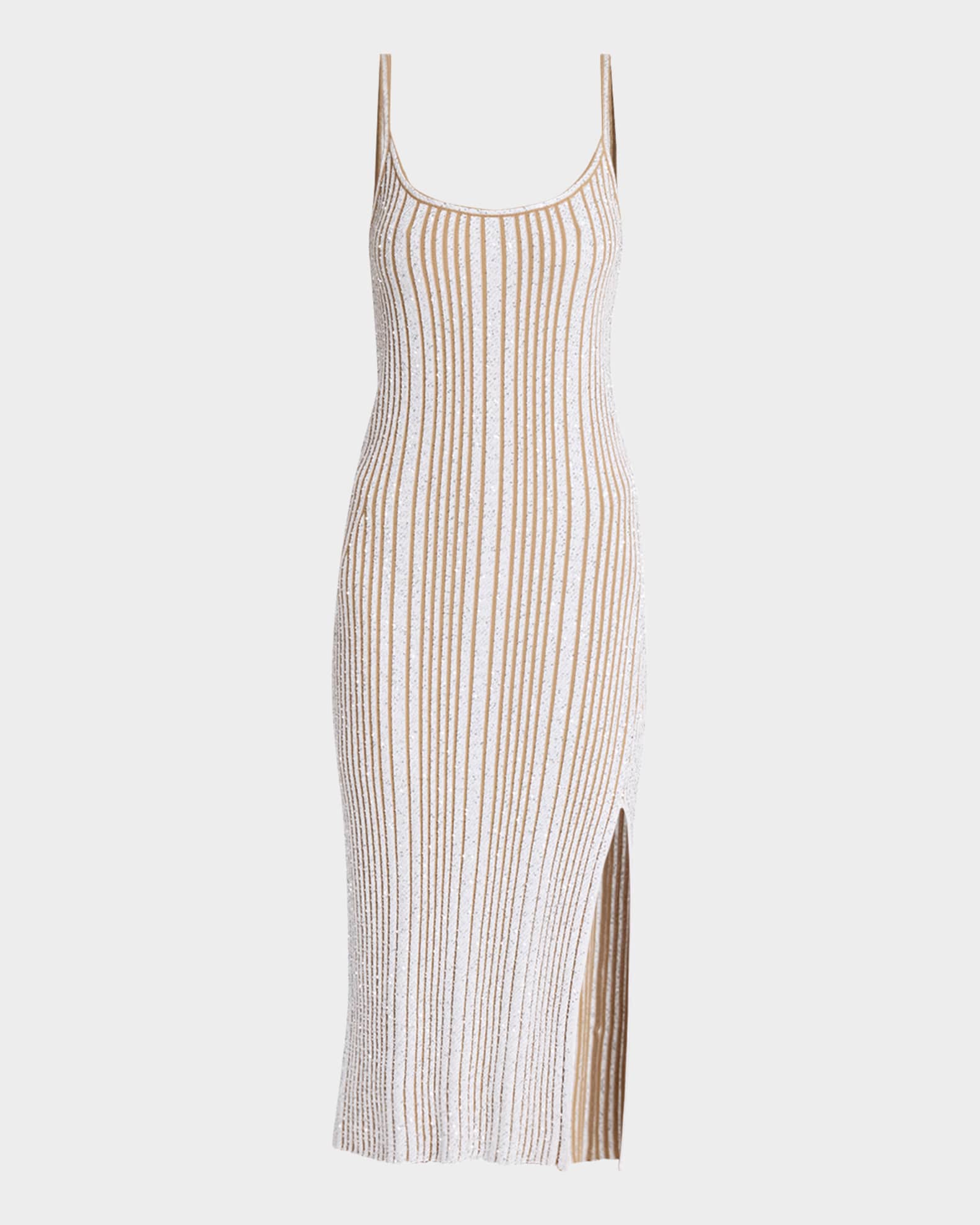 Sleeveless Paillette Rib Slit Midi Dress 0