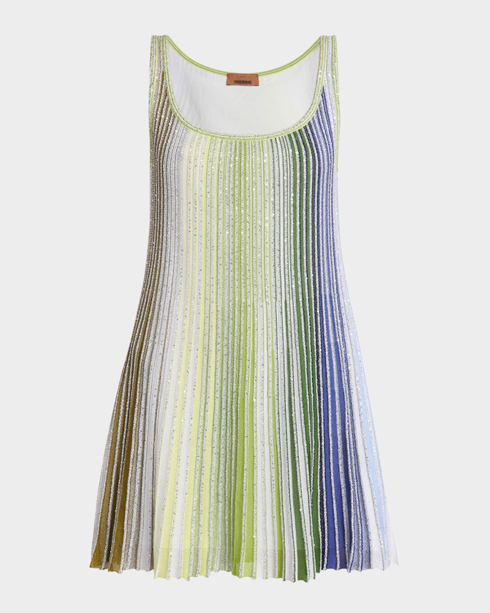 Sleeveless Paillette Stripe Knit Mini Dress 0