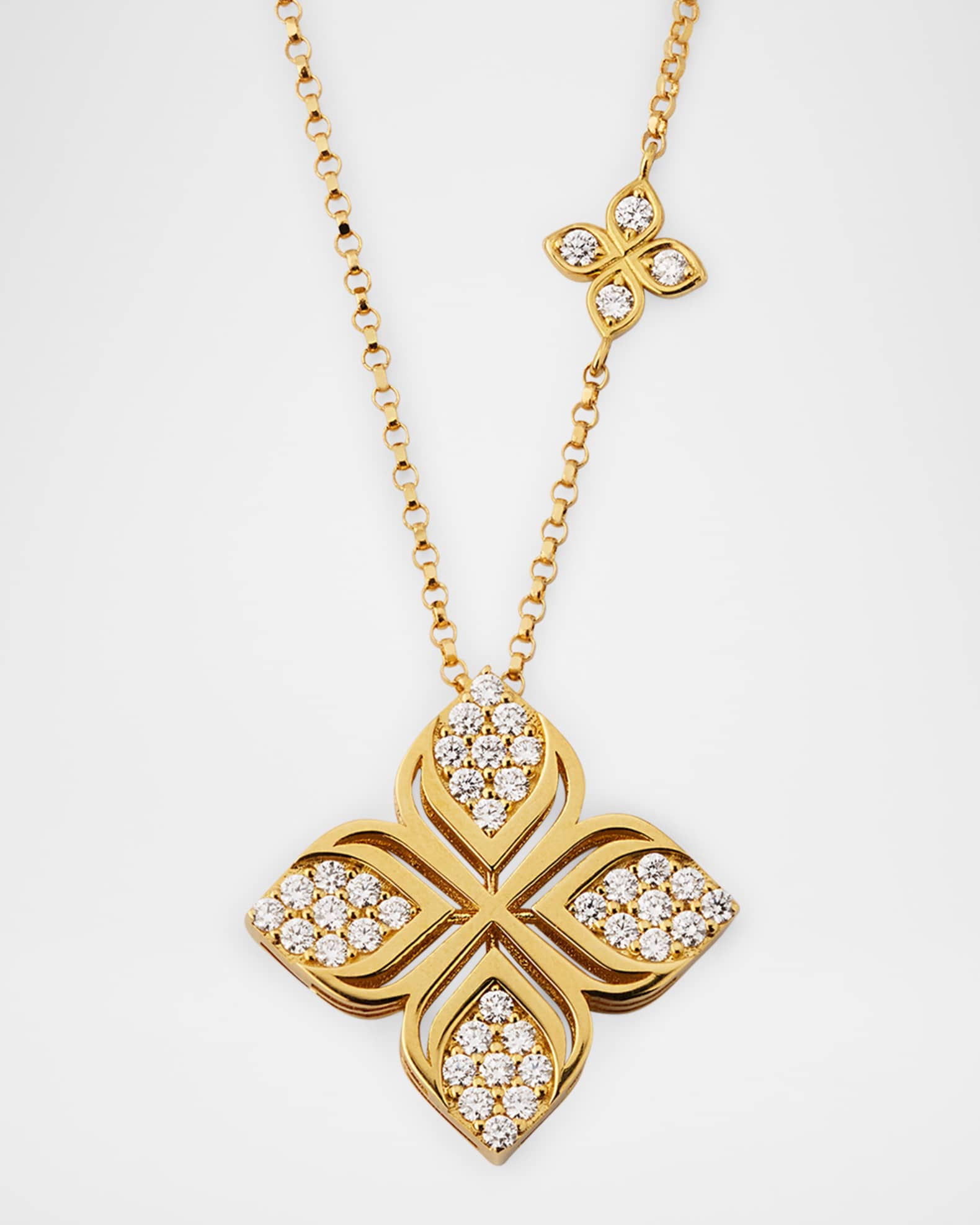 18K Yellow Gold Diamond Arabesque Flower Necklace 0