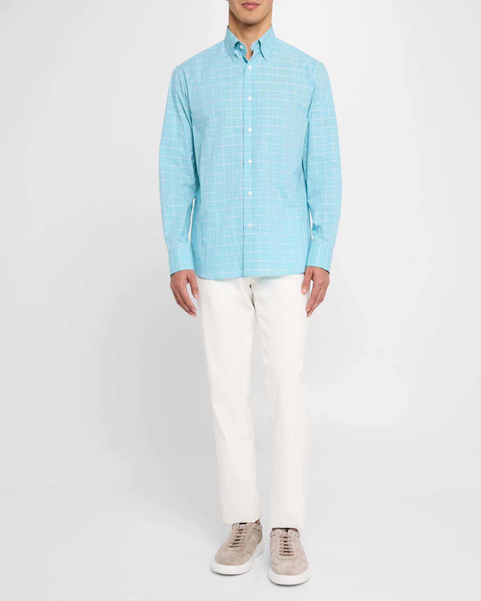 Men's Cotton Windowpane Check Sport Shirt 1