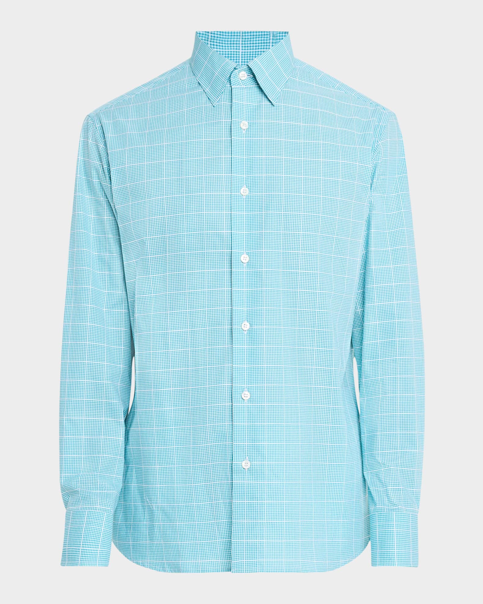 Men's Cotton Windowpane Check Sport Shirt 0