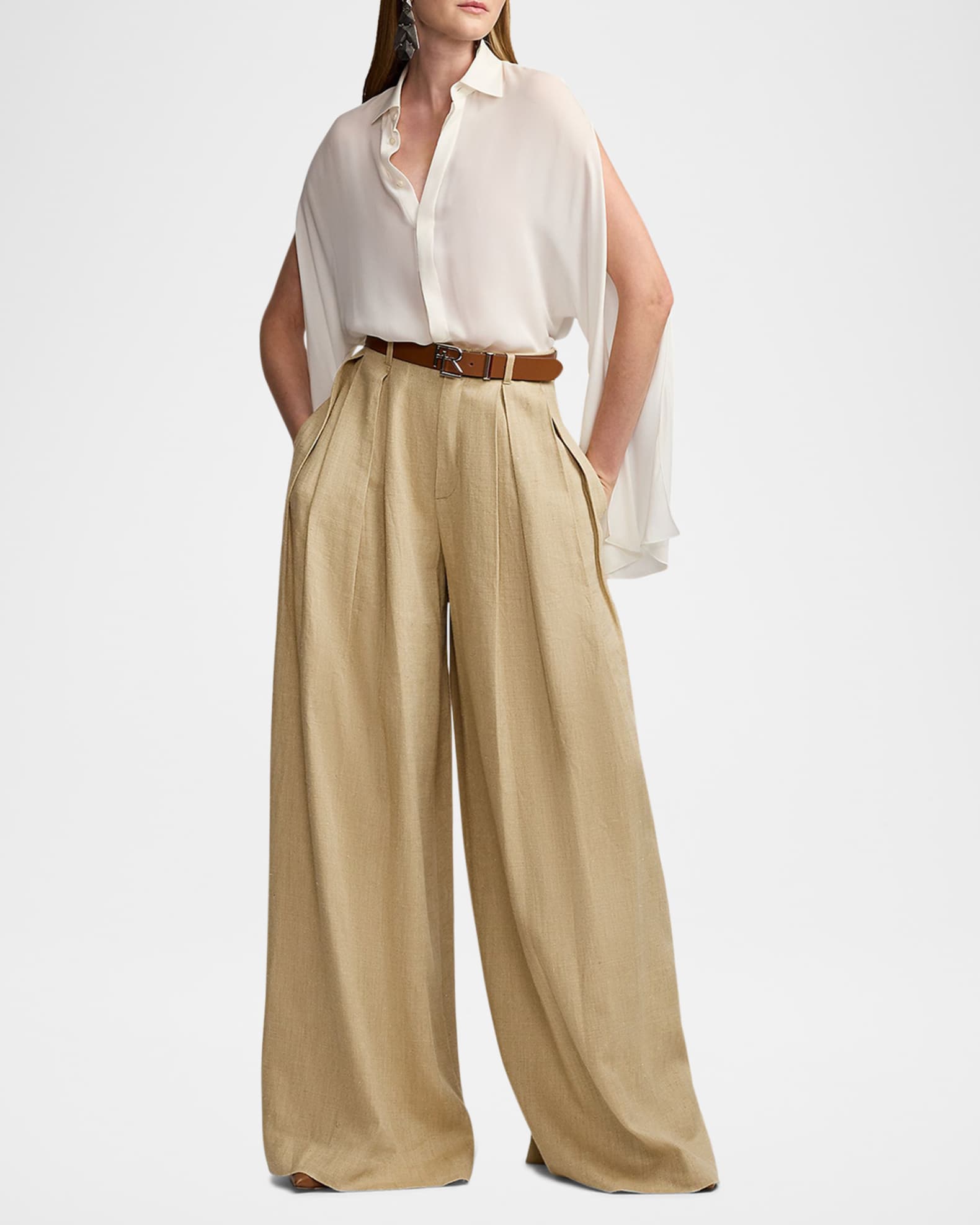 Greer Silk-Linen Twill Pleated Pants 1