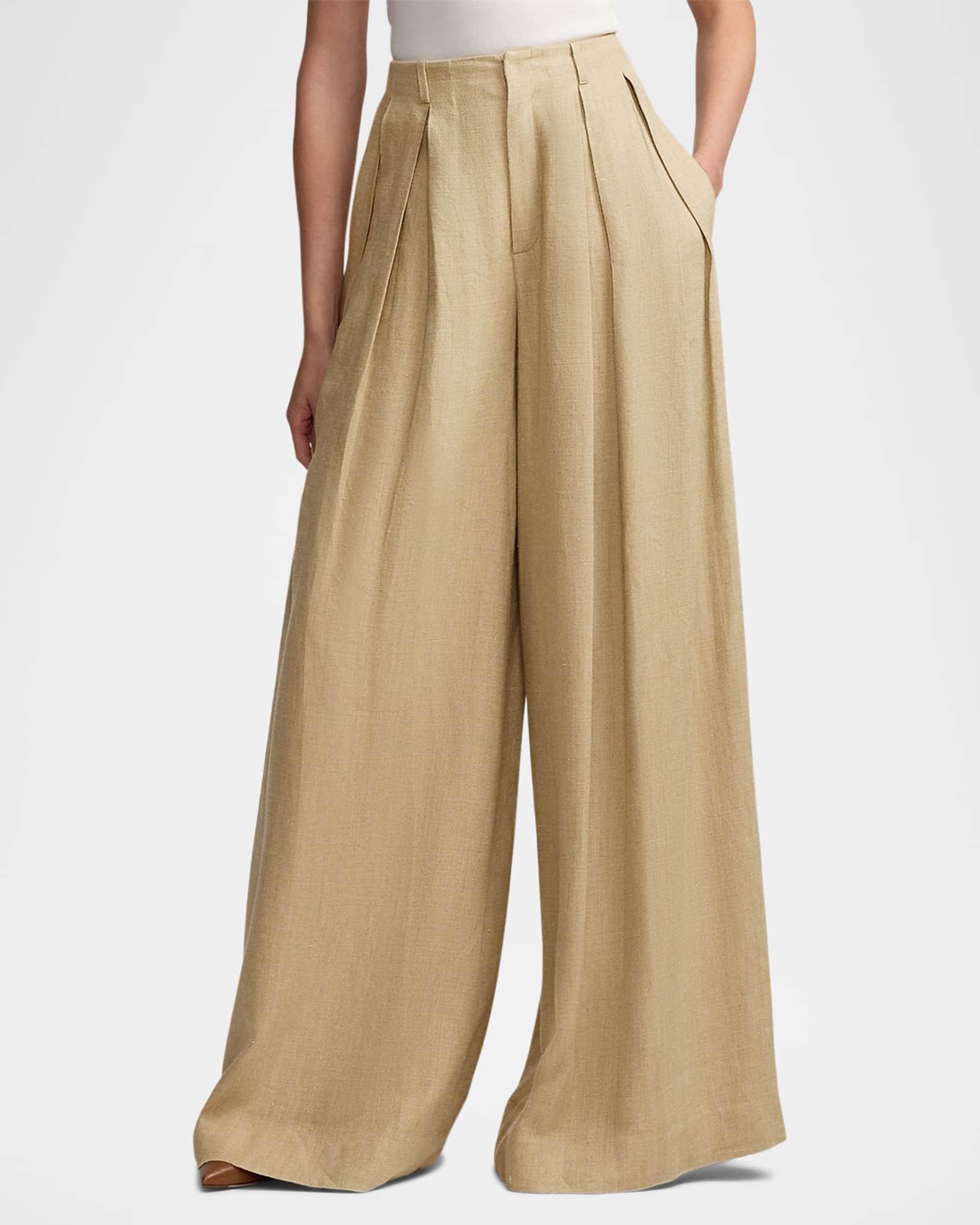 Ralph Lauren Collection Greer Silk-Linen Twill Pleated Pants