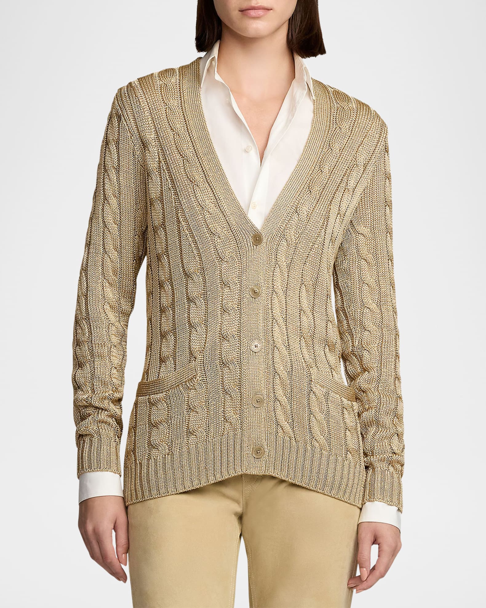 Ralph Lauren Collection Cable Knit Silk Cardigan Sweater Neiman Marcus
