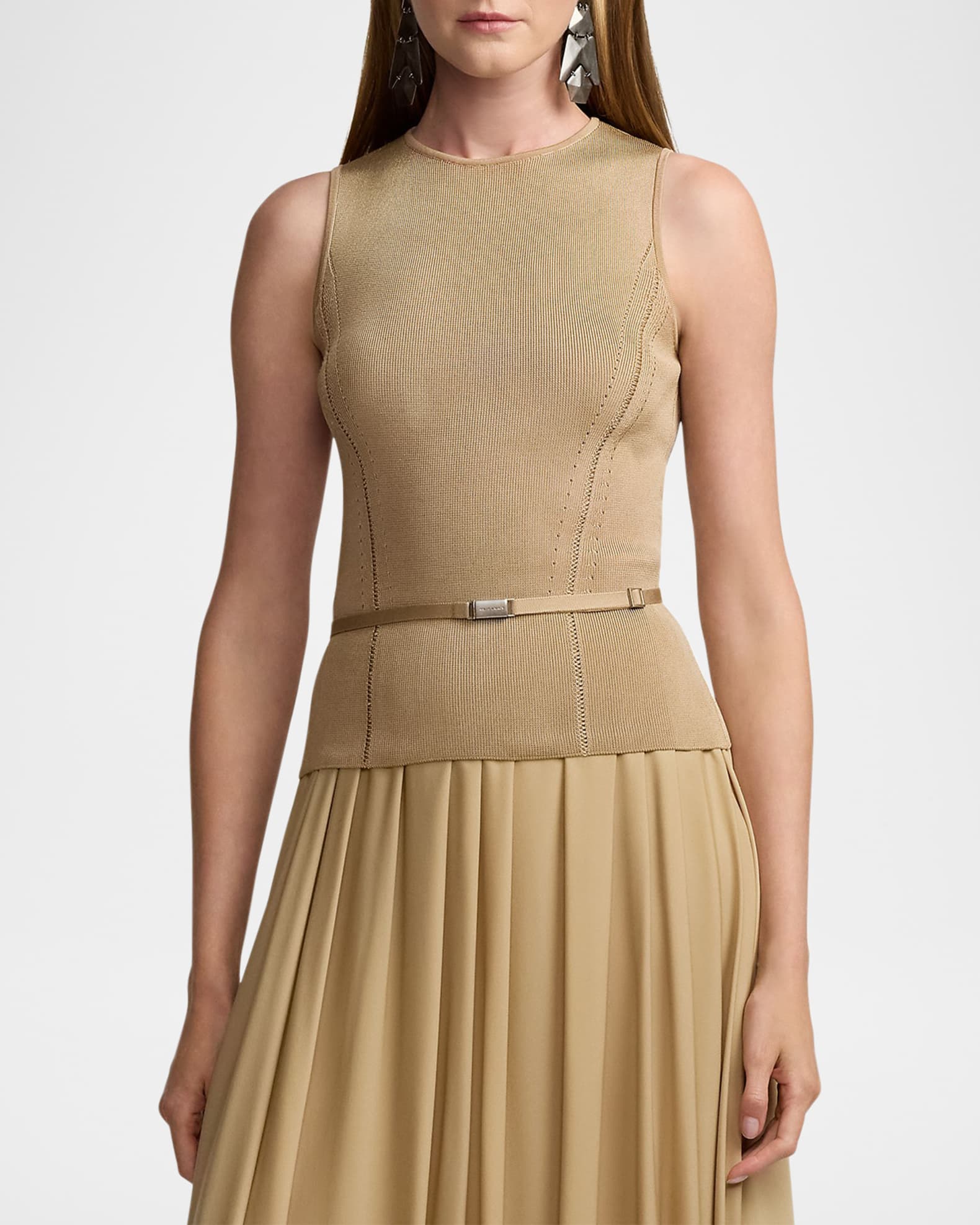 【超目玉】 Ralph Sleeveless Silk Stretch Belted Collection Lauren トップス