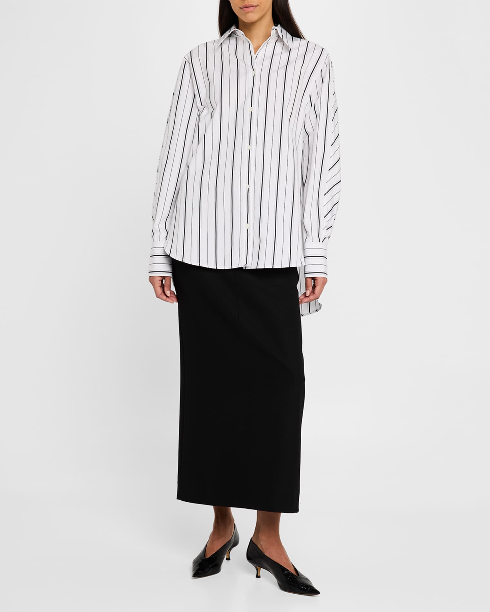 Low-Waist Tailored Straight Midi Skirt 1